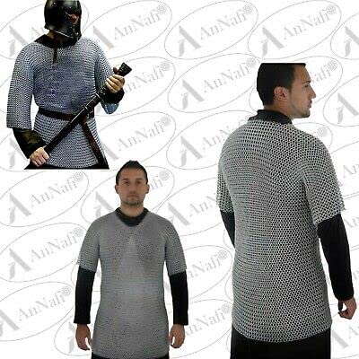 AnNafi® Aluminum Chainmail Shirt Half Sleeve - 10MM Butted Rings Medieval Armor for SCA & LARP | Silver Knight Costume for Adults | Perfect for Renaissance Fairs, Cosplay & Historical Reenactments