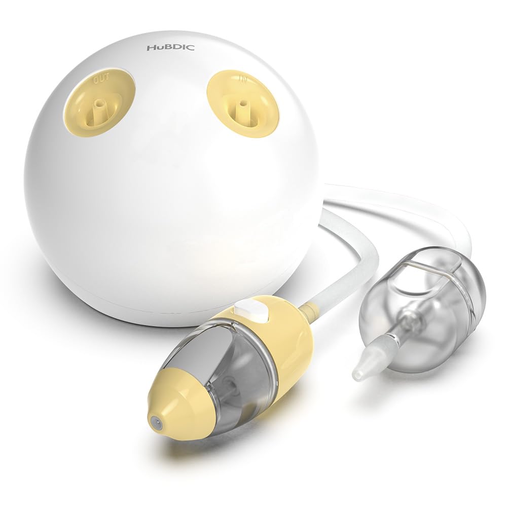**HubiBaby Electric Nasal Aspirator for Babies & Toddlers - 2-in-1 Nose Cleaner with Nasal Mist Spray - Safe for Newborns & Infants (Yellow) - Perfect for Congestion Relief & Comfortable Sleep**
