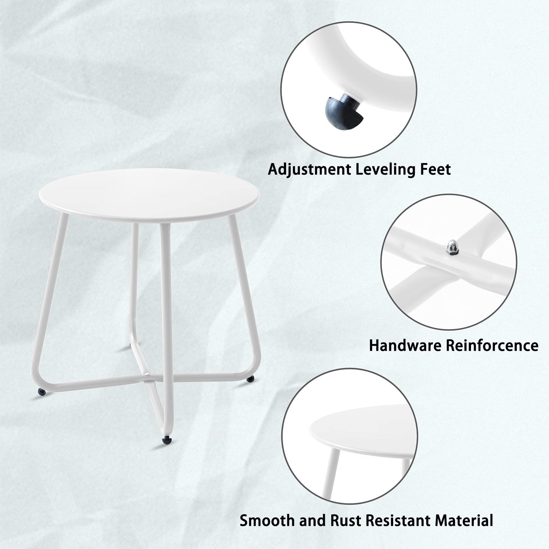 Waterproof Round Metal Side Table - Weather Resistant Outdoor & Indoor End Table for Patio, Garden, Balcony, Yard | Portable Small Steel Coffee Table for Relaxing, Entertaining & Decor (White)