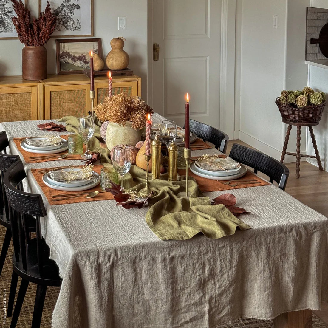 Premium 100% Linen Fringed Tablecloth - Natural Beige Rectangular Dining Table Cover for Farmhouse, Rustic & Boho Decor - Perfect for Dinner Parties, Weddings & Outdoor Gatherings