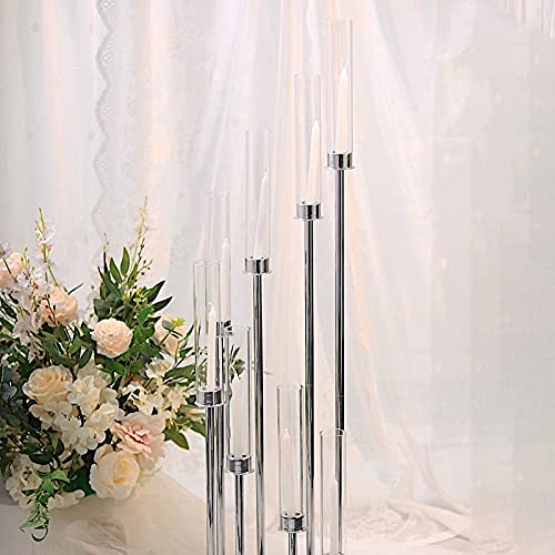 42-Inch Silver Candelabra Candle Holder - Elegant Glass Centerpiece for Wedding, Reception, Party & Dining Table Decor - Perfect for Romantic Dinners, Holiday Celebrations and Home Decor