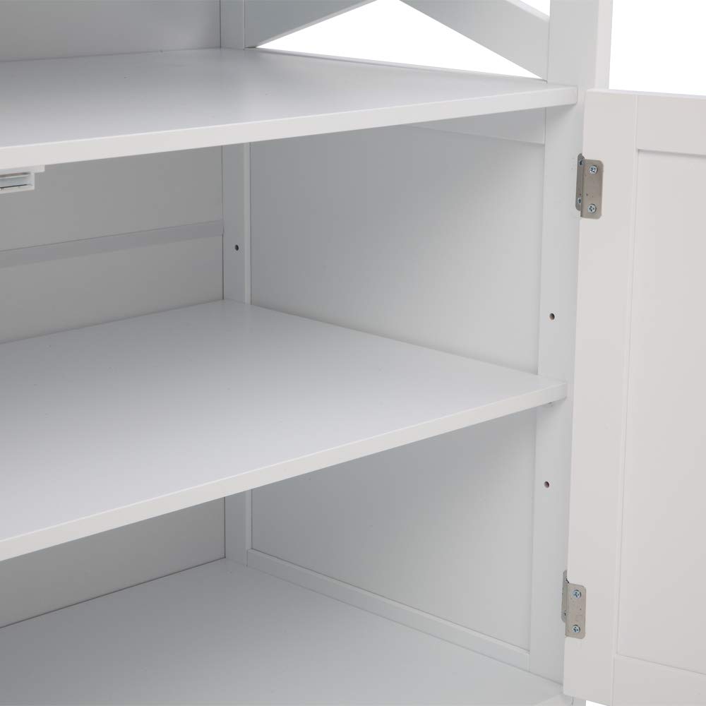 White Double Door Storage Cabinet - Pantry & Multipurpose Cupboard with Top & Bottom Enclosed Space for Kitchen, Living Room, Bedroom & Office Organization | Durable Industrial Style Home Storage Solution
