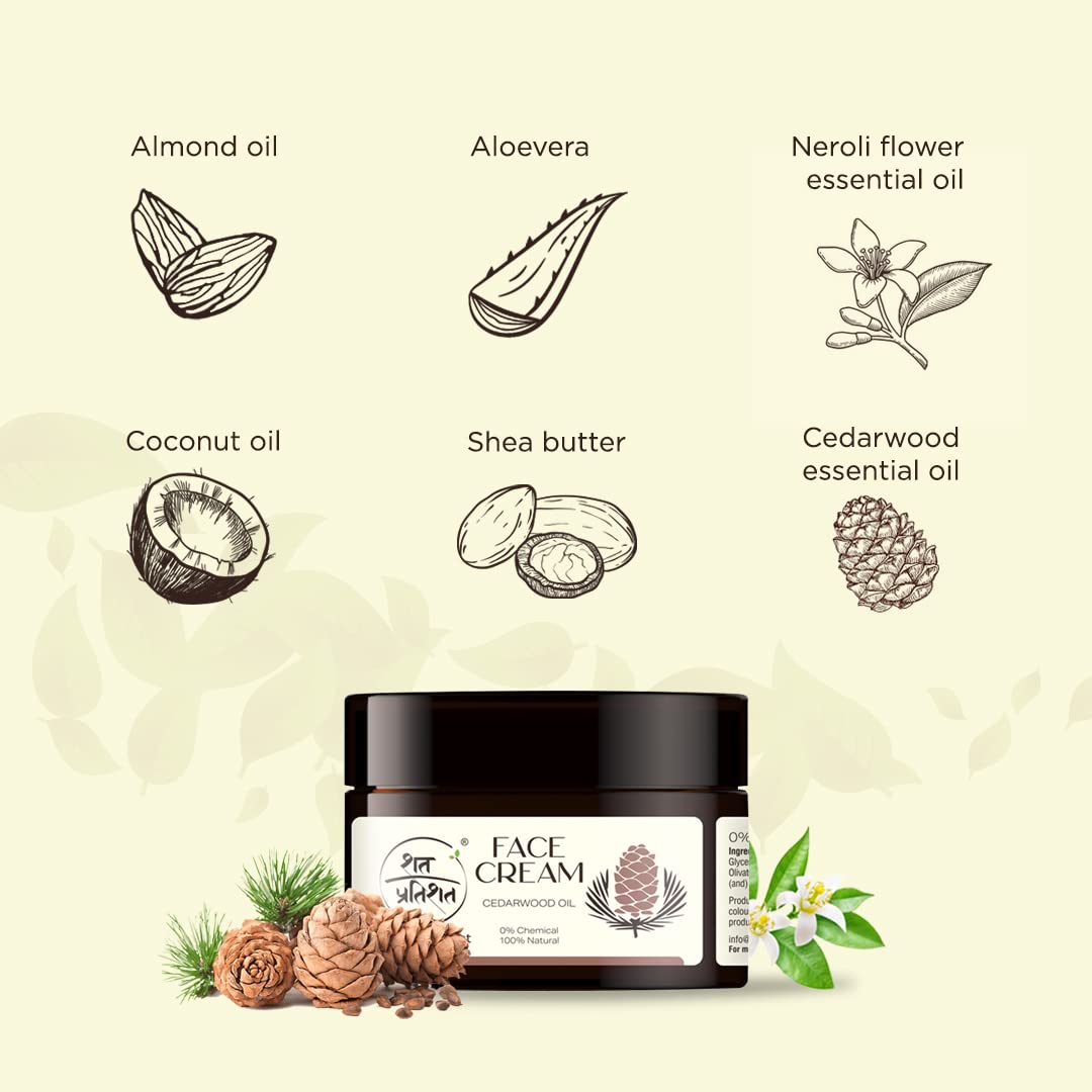 100% Natural Shat Pratishat Face Cream Moisturizer (100g) with Cedarwood & Neroli Essential Oil | Chemical-Free Skincare | Hydrating & Nourishing for Dry Skin | Perfect for Daily Use & Nighttime Routine