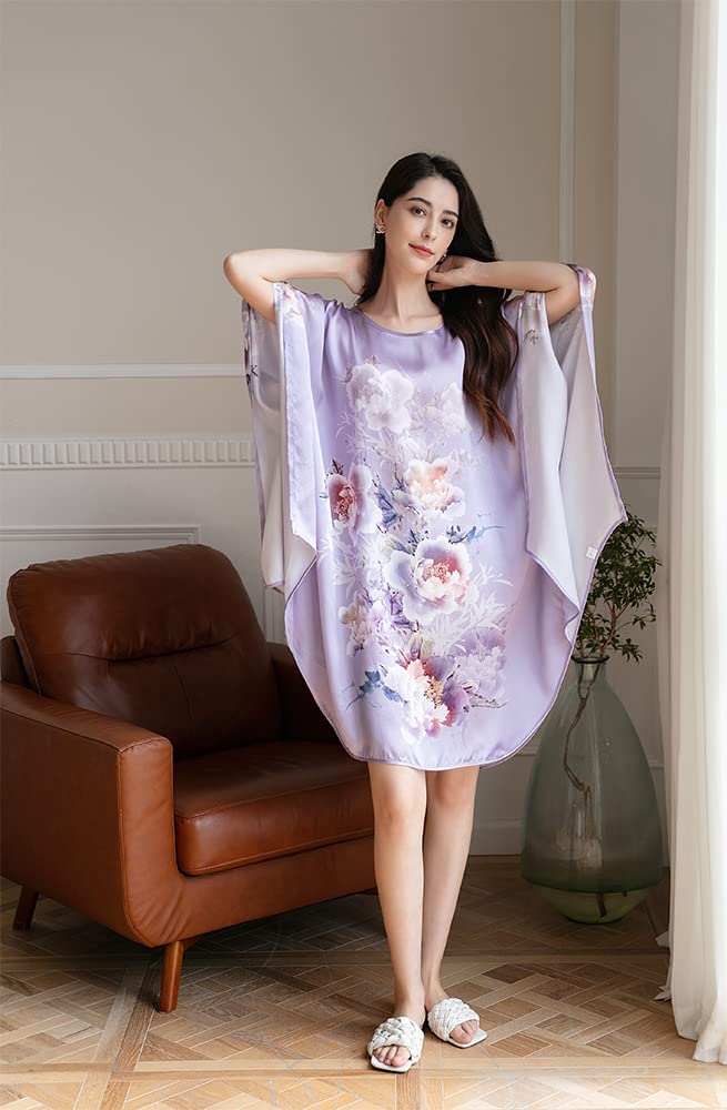 Luxury 100% Silk Pajamas for Women | Floral Print Silk Kimono Robe & Bathrobe with Doll Sleeves - Perfect for Spa Days, Bridal Showers & Relaxing at Home