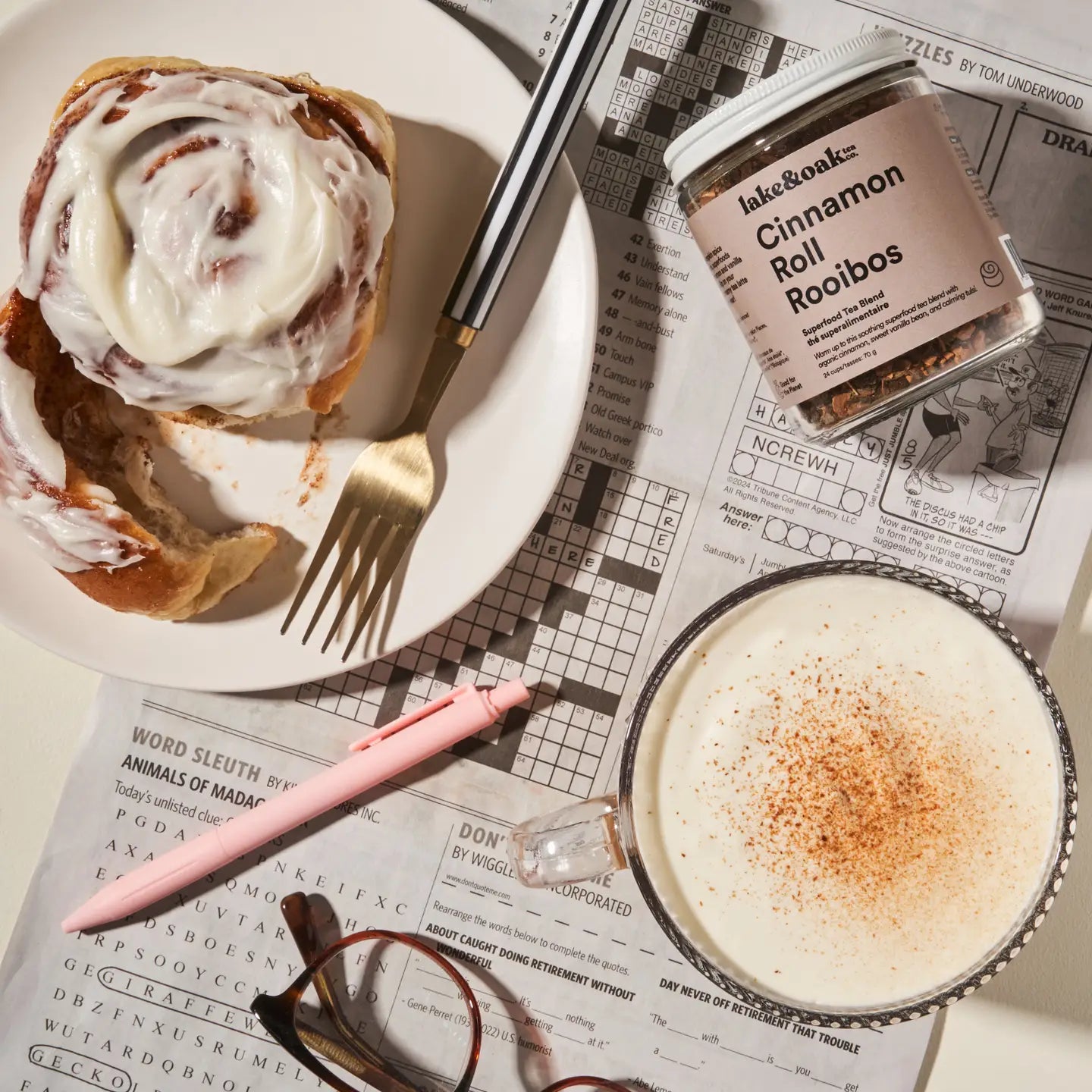 Organic LAKE & OAK Cinnamon Roll Rooibos Superfood Tea - Caffeine-Free Herbal Tea Blend with Antioxidants - Perfect for Relaxation, Morning Rituals & Afternoon Tea Time
