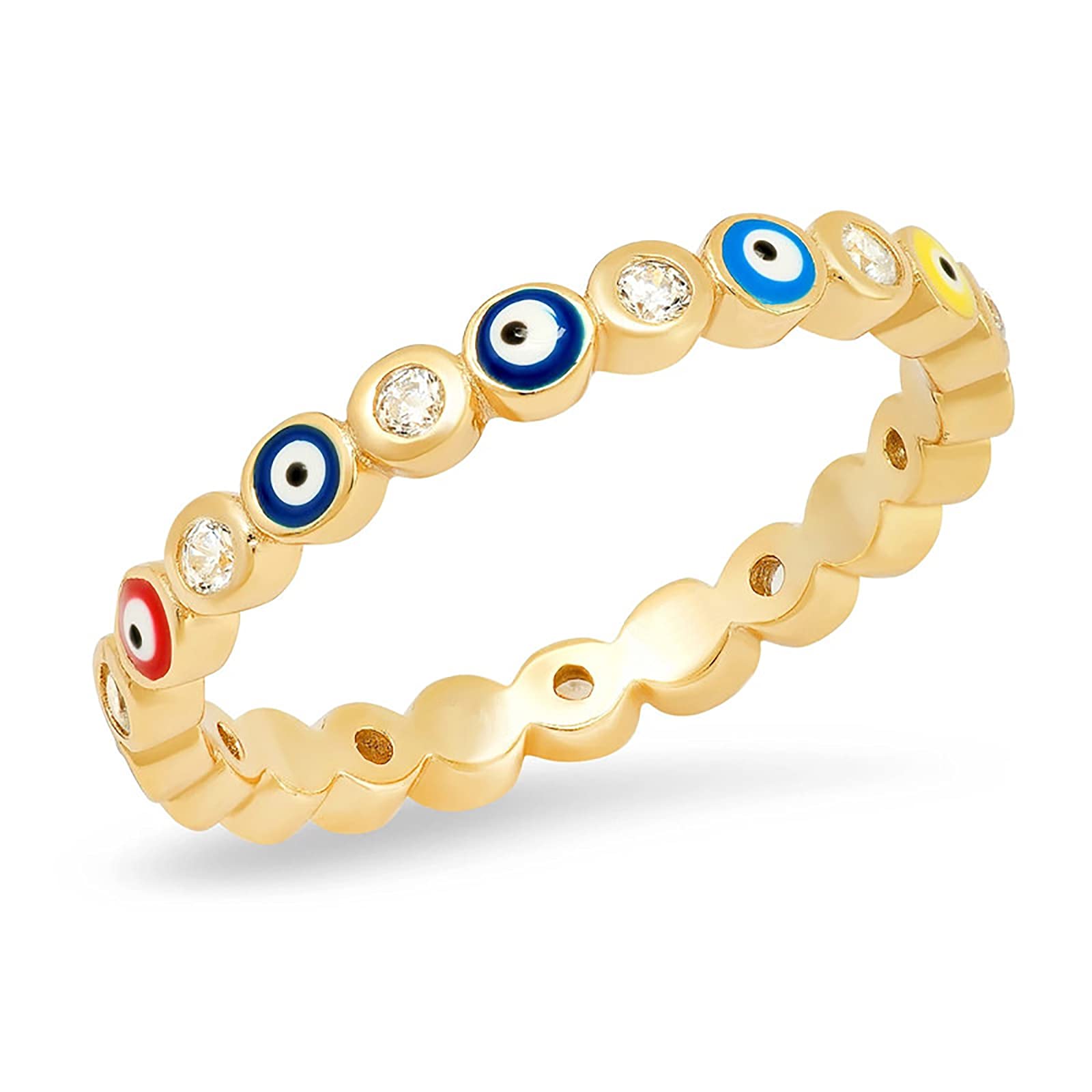 Evil Eye Ring for Women & Men - Blue Gold Plated Protection Jewelry with Colorful Ojo Design - Perfect for Gifts, Spiritual Healing & Fashion Accessories