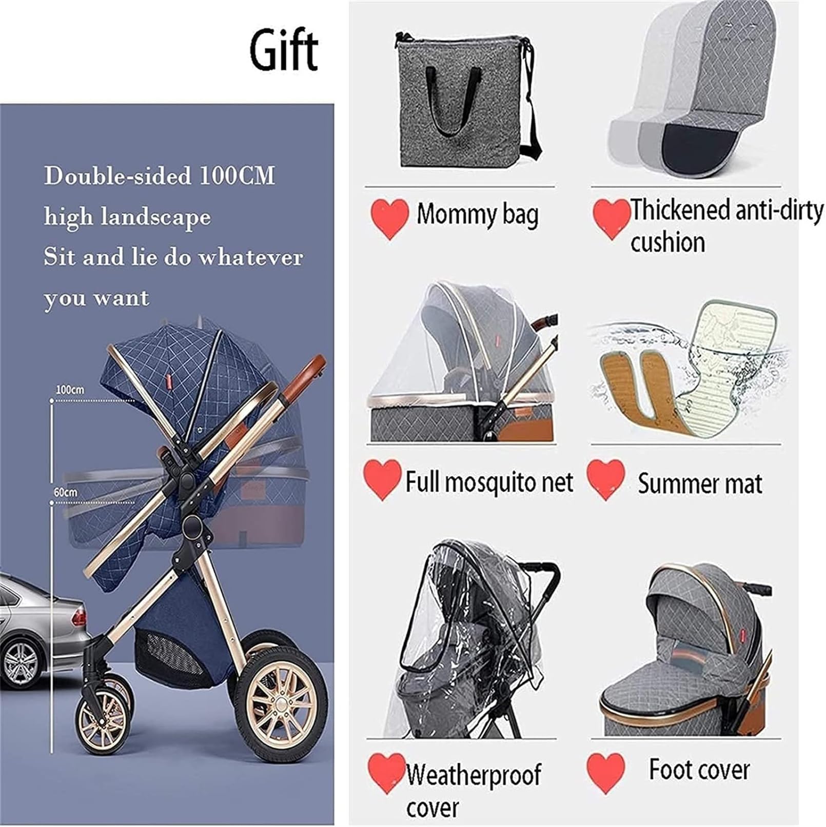 Premium 3-in-1 Luxury Baby Stroller - Lightweight Travel Pram & Pushchair with High Landscape View for Newborns & Toddlers (Navy Blue) | Perfect for City Walks, Air Travel & Outdoor Adventures