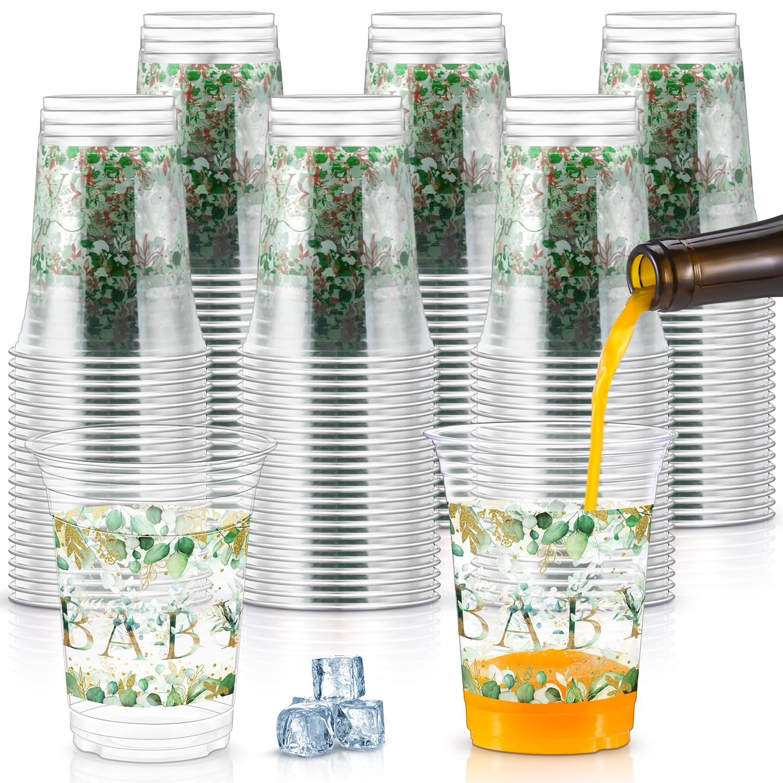 60 Pcs Eucalyptus Baby Shower Supplies - 16 oz Sage Green Plastic Cups Bulk for Baby Shower, Birthday Party, Gender Reveal - Disposable Cups for Party Favors & Decorations - Perfect for Rustic, Boho & Themed Celebrations