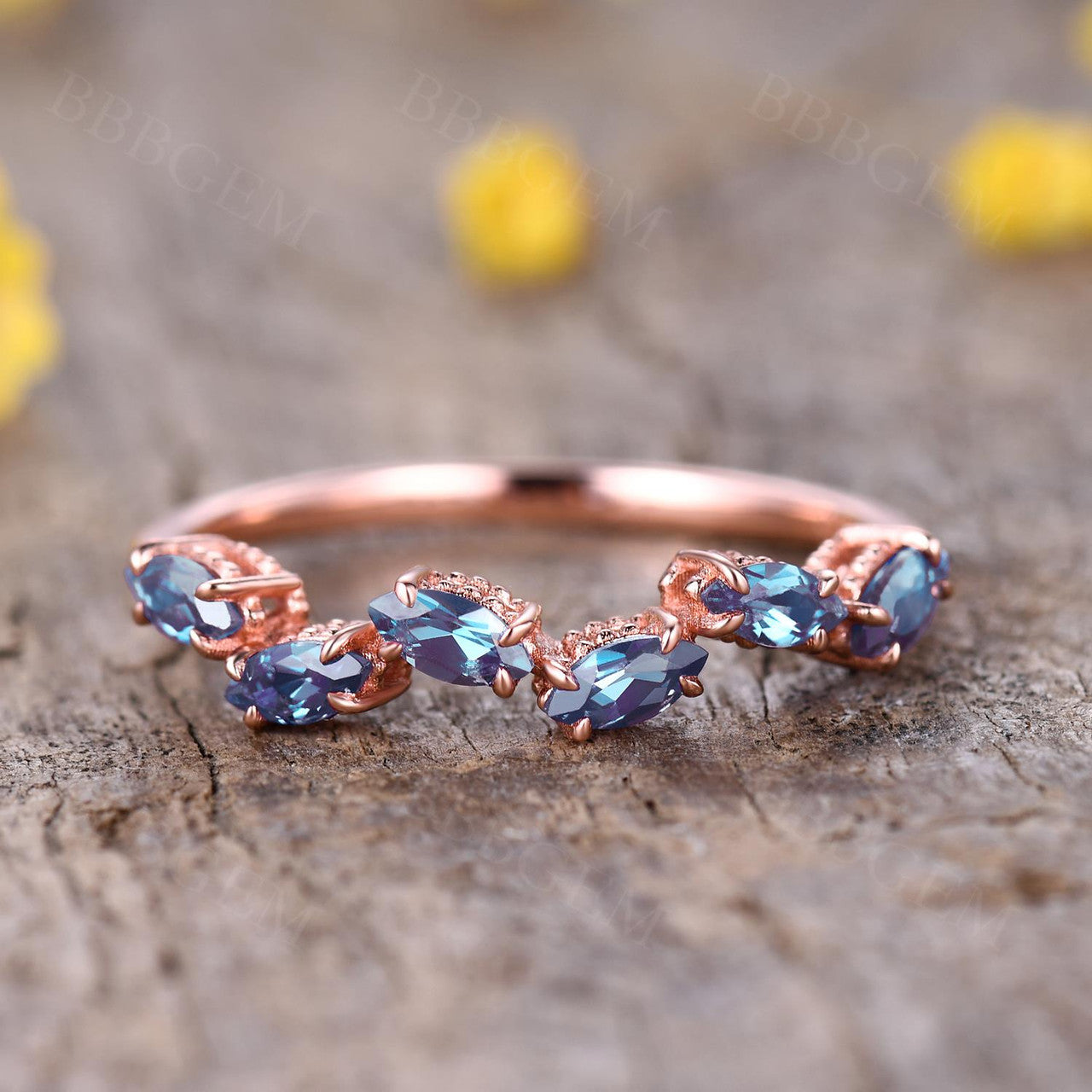 Marquise Cut Alexandrite Ring for Women - Sterling Silver Rose Gold Plated June Birthstone Jewelry, Wedding Band, Anniversary Gift, Everyday Wear