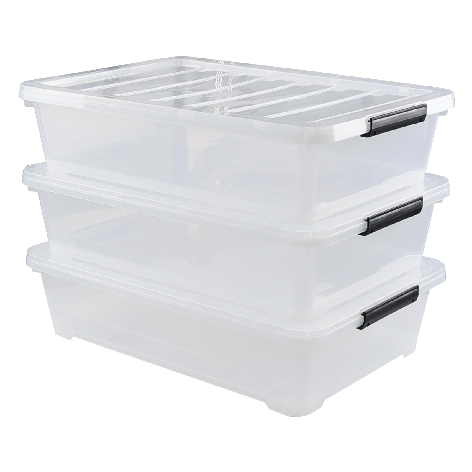 Gloreen 3-Pack Clear Plastic Underbed Storage Bins with Lids - 40 Quart Organizer Box for Clothes, Shoes & Seasonal Items | Space-Saving Bedroom & Closet Organization Solution