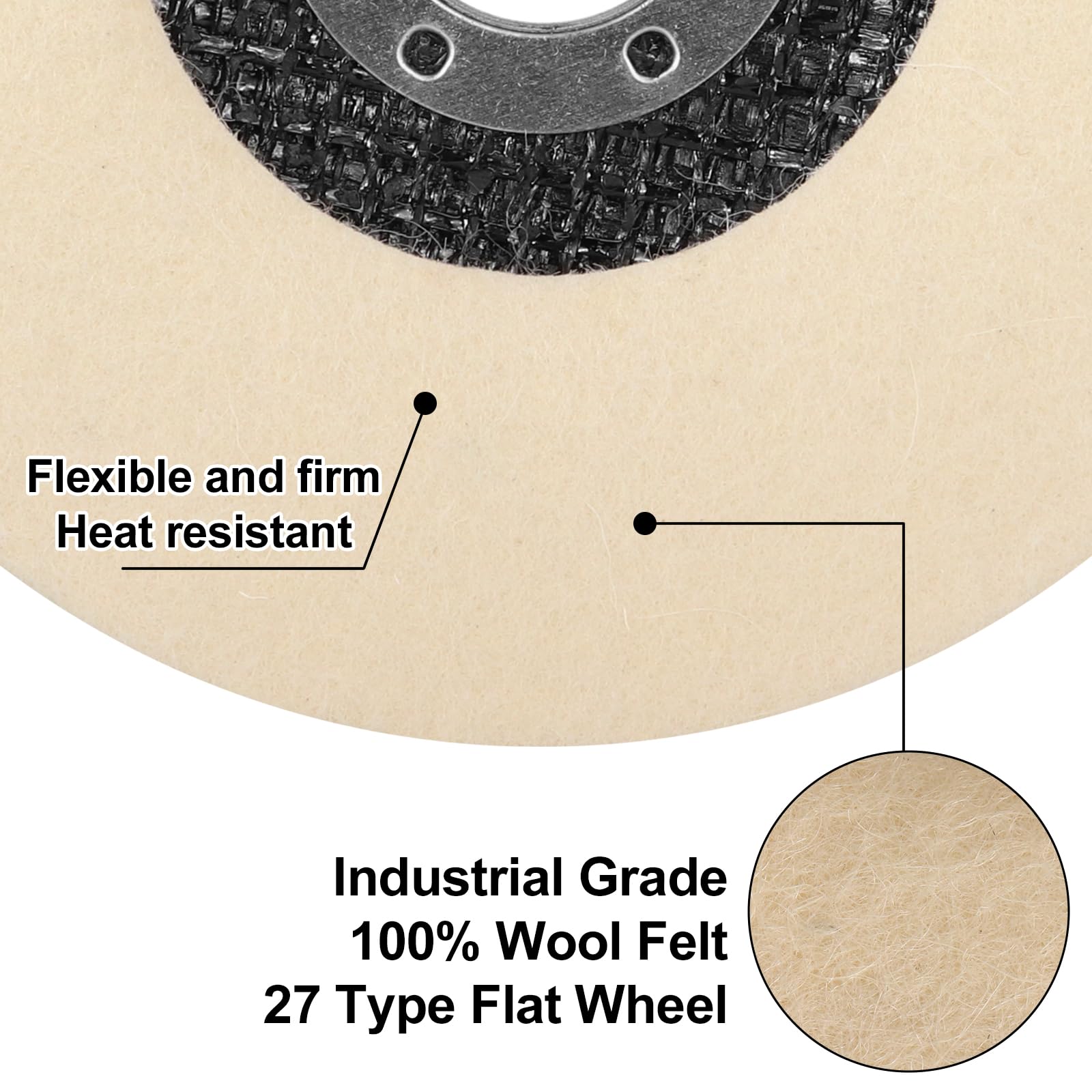 4 1/2 Inch Round Wool Felt Polishing Disc Wheel Pads (5-Pack) - Angle Grinder Buffing & Polishing Pads for Metal, Wood, Car & Auto Body - Perfect for DIY Projects, Metal Restoration & Automotive Detailing