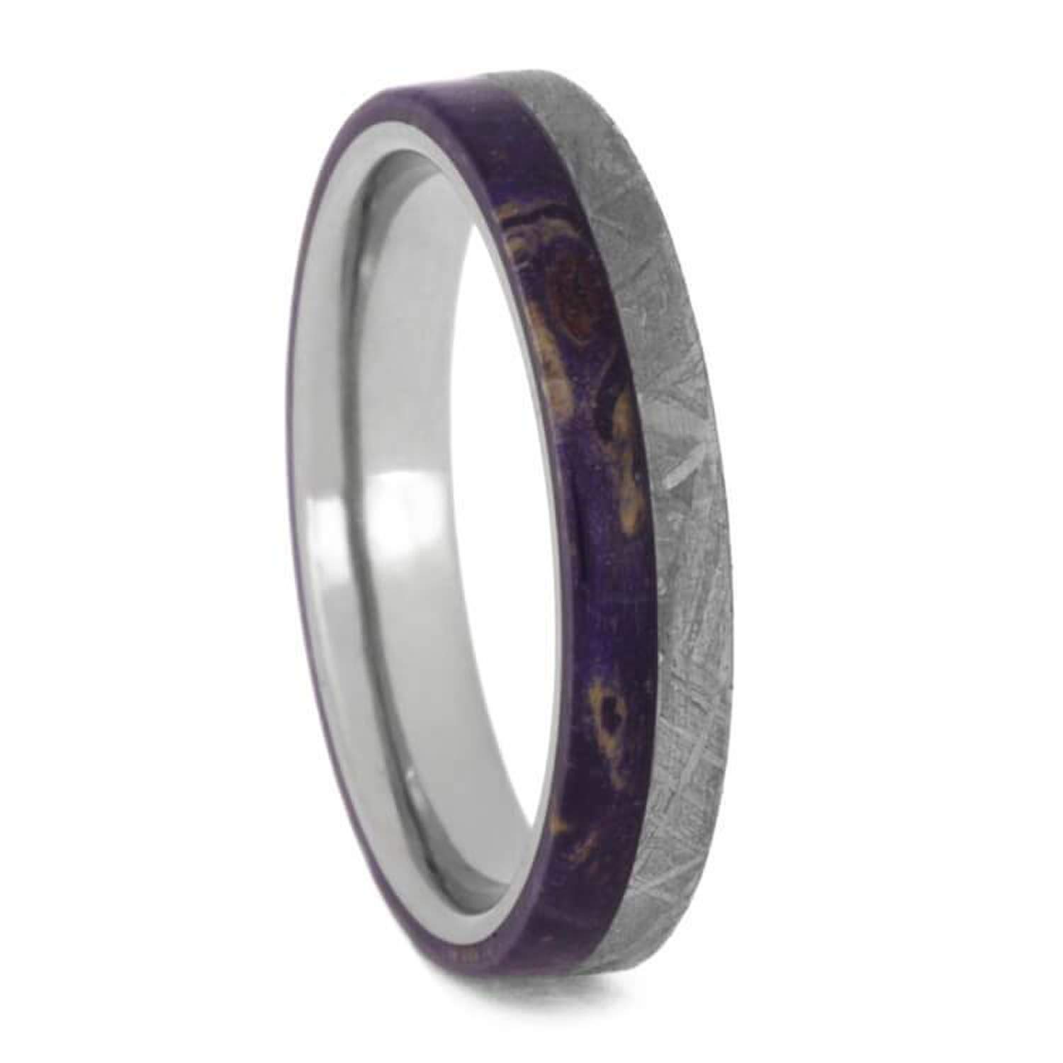 Gibeon Meteorite & Purple Box Elder Burl Wood Titanium Wedding Ring - Comfort Fit Size 14.5 - Unisex Jewelry for Men & Women - Perfect for Weddings, Anniversaries & Unique Gifts