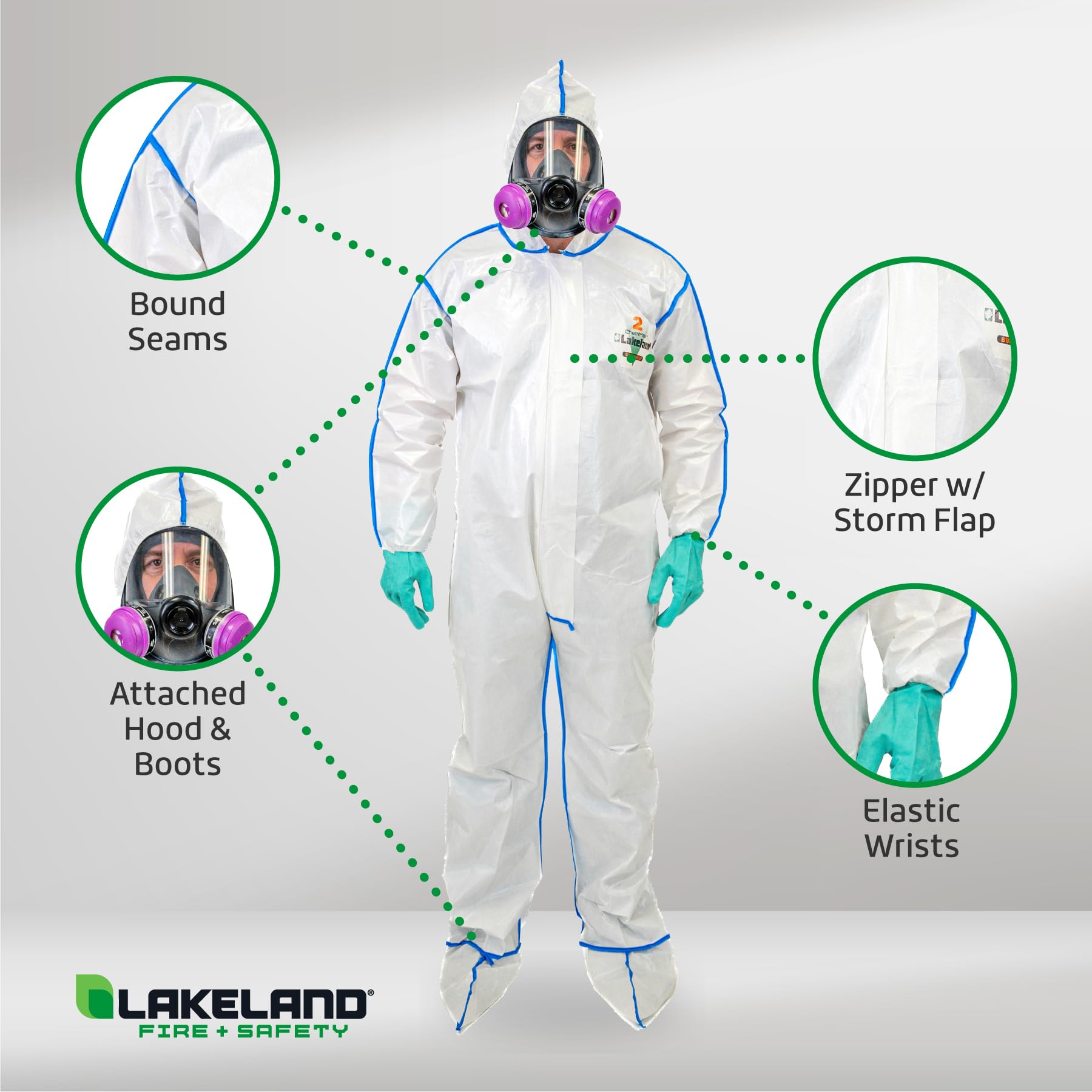 Lakeland ChemMax 2 Bound Seam Disposable Coverall with Hood & Boots - White Protective Suit (12-Pack) | Chemical Resistant Full Body Cover for Industrial Safety & Hazardous Work Environments