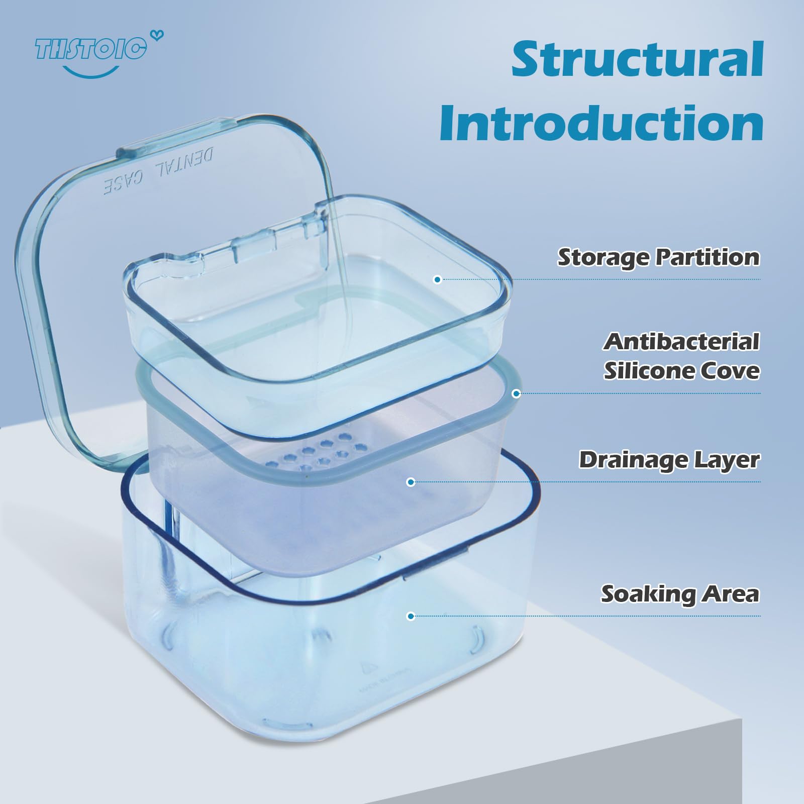 Denture Case & Cup - Travel Denture Cleaning Container for Soaking, Retainers, Partials & Mouth Guards | Portable False Teeth Bath Holder | Perfect for Travel, Home & Daily Denture Care (Blue)