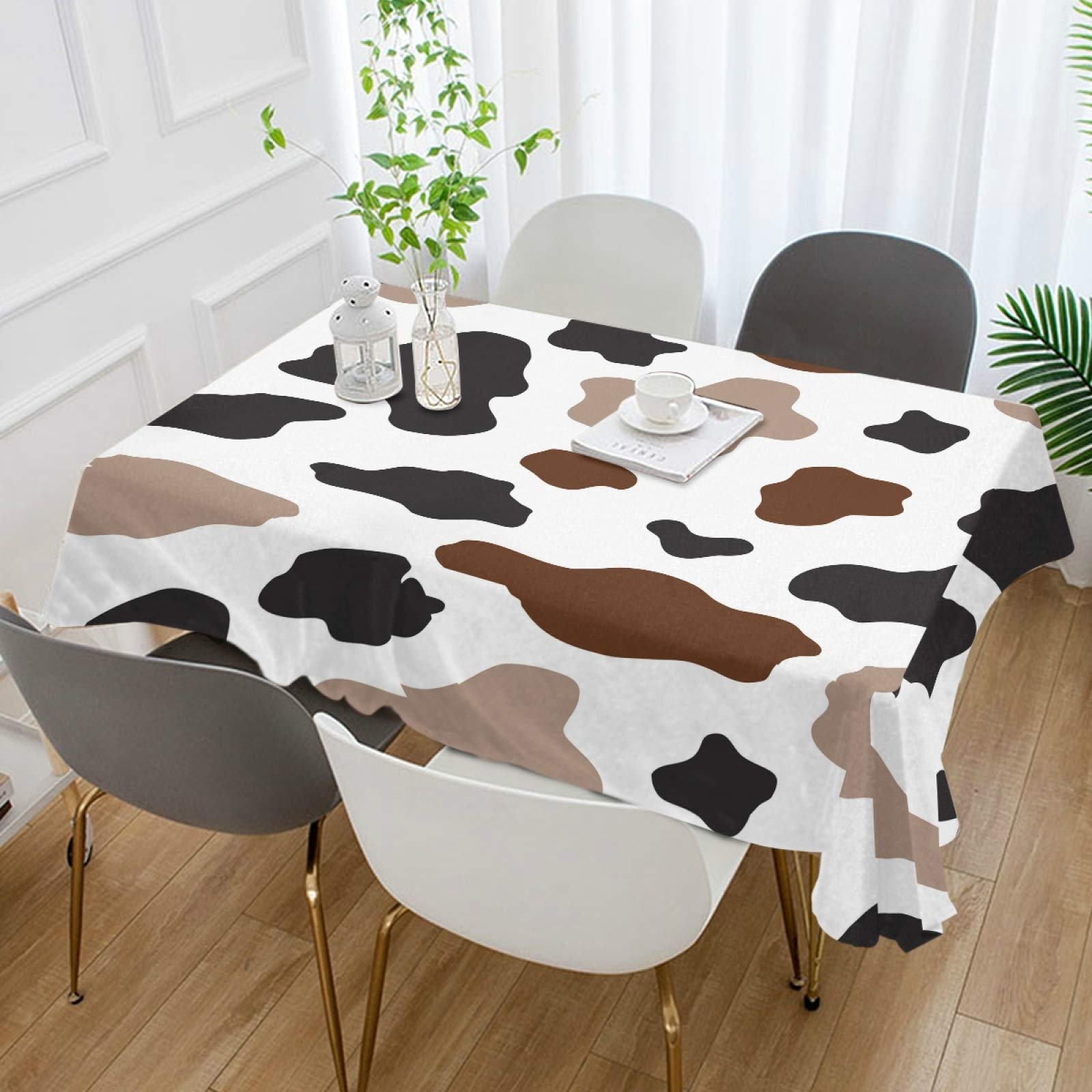ALAZA White Cow Print Black Brown Spot Tablecloth 60 x 108 Inch - Wrinkle Resistant Rectangular Table Cover for Dining, Kitchen, Parties & Farmhouse Decor (Perfect for Farmhouse Weddings, Country Themed Events & Rustic Home Decor)