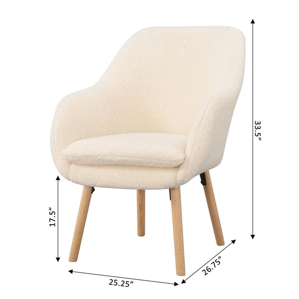 Home Square Charlotte Sherpa Furniture Accent Chair in Off White - Set of 2 Cozy Living Room Chairs for Small Spaces, Perfect for Reading Nook or Bedroom Sitting Area