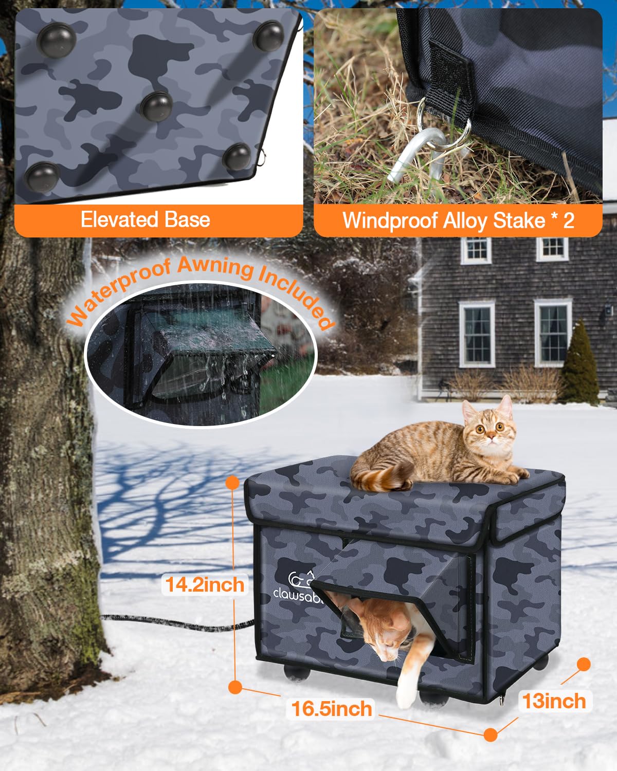 Clawsable Indestructible Heated Cat House - 100% Weatherproof Outdoor Cat Shelter with Safe Escape Door & Built-in Heater for Winter - Perfect for Feral, Barn & Outdoor Cats in Cold Weather