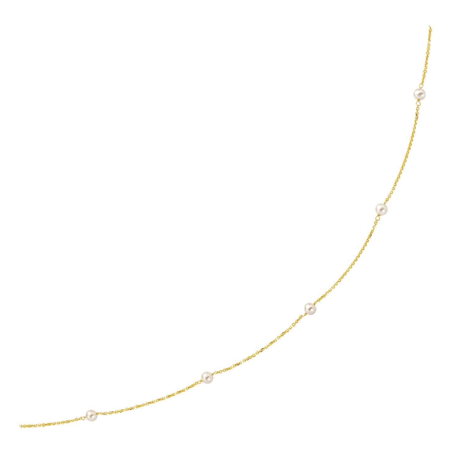 14K Yellow Gold Pearl Necklace for Women - Elegant White Pearl Pendant Jewelry Gift for Birthday, Anniversary & Special Occasions