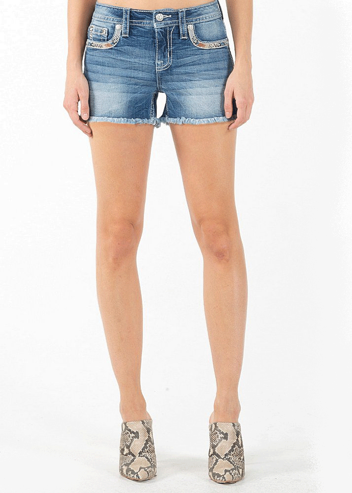 Miss Me M3894H Women's Mid Rise Denim Shorts in Dark Blue - Perfect for Casual Outings, Summer Wear & Everyday Comfort