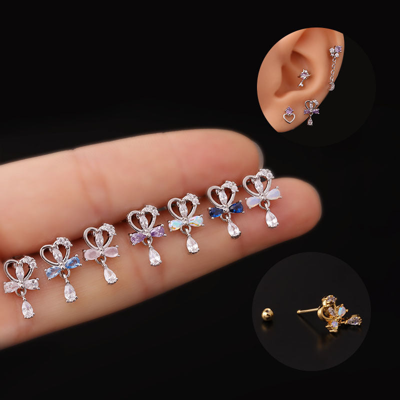 20G Cartilage Dangle Heart Stud Tragus Piercing Jewelry - Elegant Silver & Gold Earrings for Women | Perfect for Daily Wear, Parties & Gifts