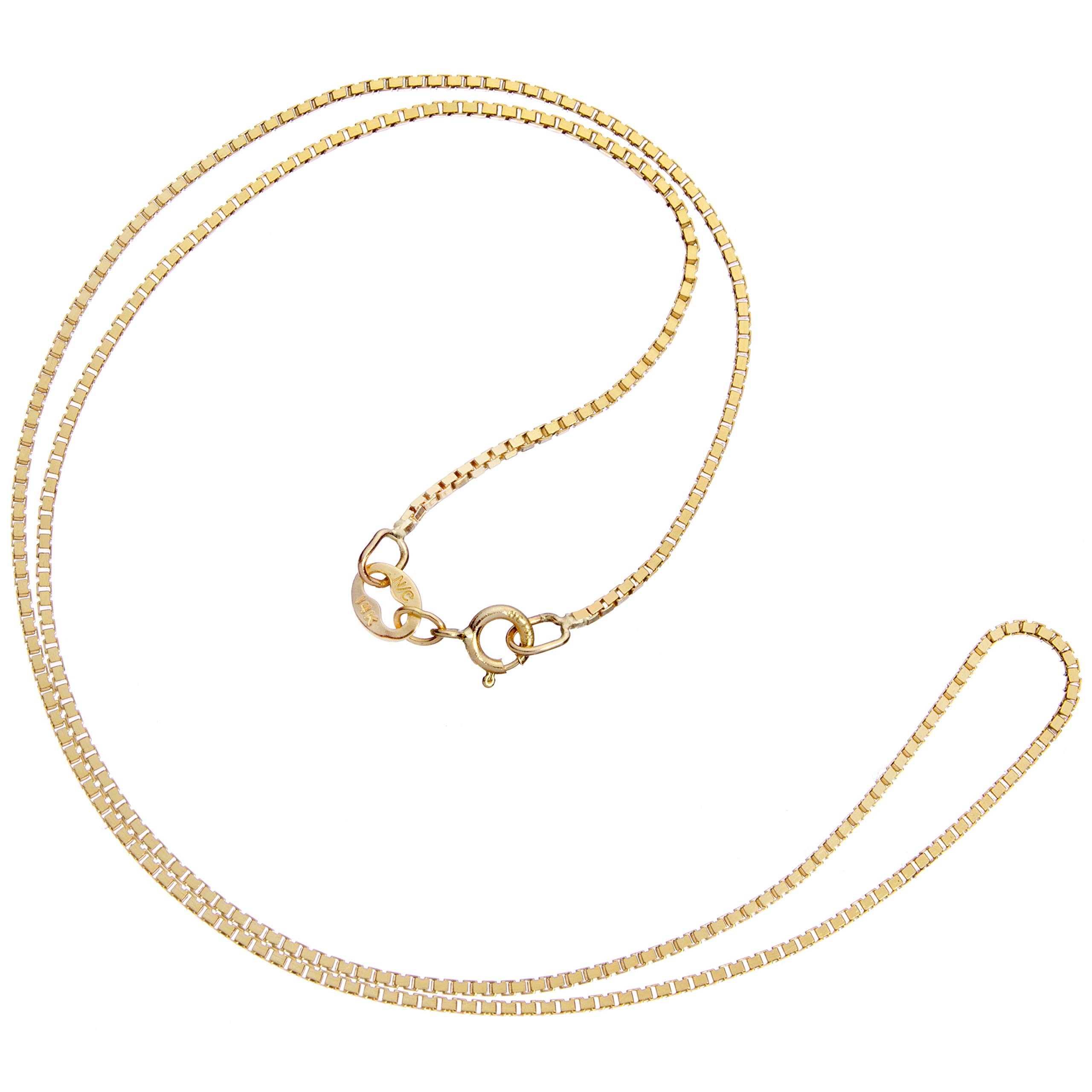 14K Gold Box Chain Necklace for Women - Solid White, Yellow or Rose Gold Square Link Design, 0.6mm/1.0mm Thickness, 14-22 Inch Lengths with Spring Ring Clasp & Gift Box - Perfect for Everyday Wear, Gifts & Special Occasions