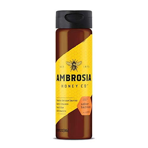 Madhava AMBROSIA HONEY Amber Harvest Gently Strained Pure Honey, 12 oz. Bottle (Pack of 6) | 100% Natural Sweetener & Sugar Alternative | US Sourced Raw Honey | Perfect for Tea, Baking, Yogurt & Healthy Recipes
