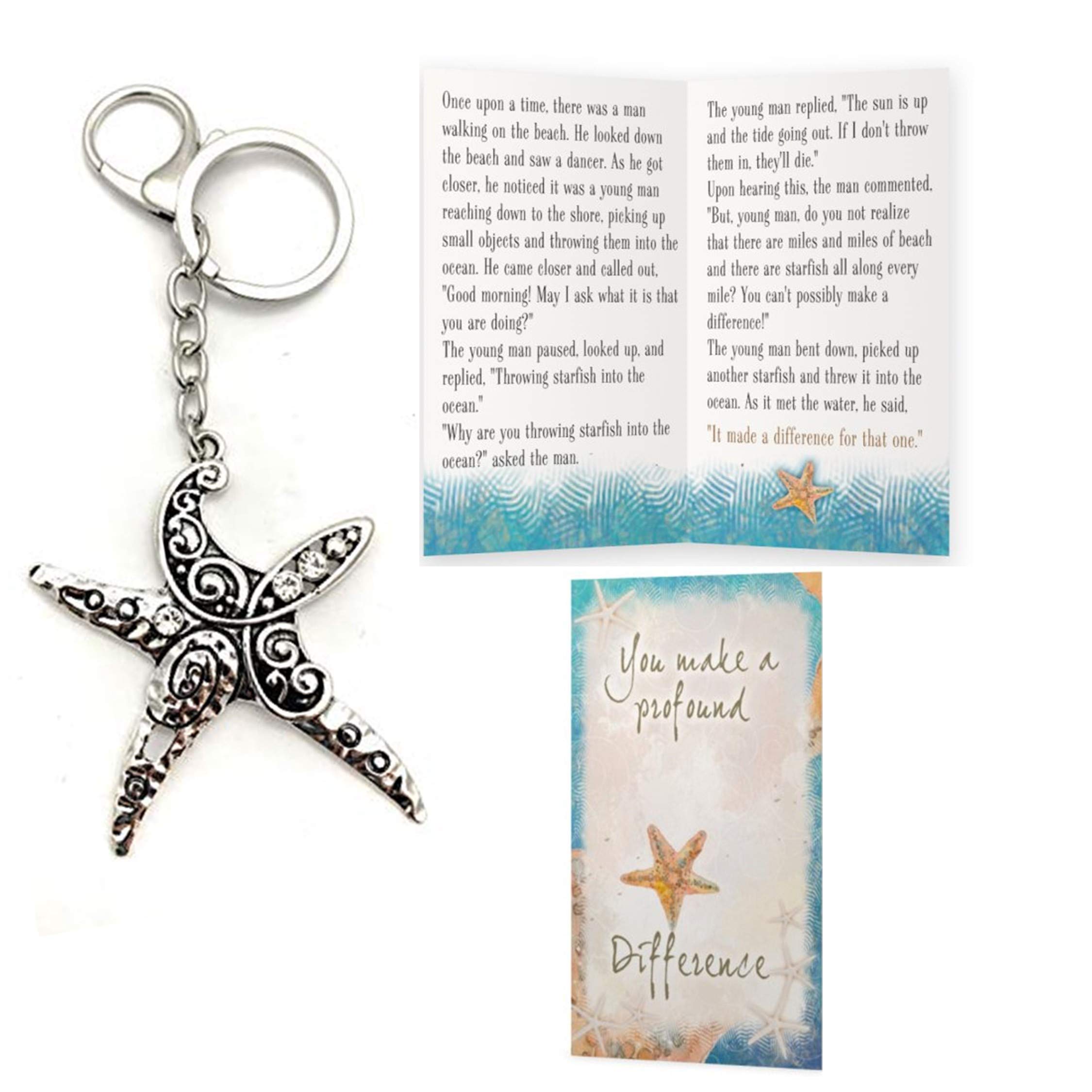 Smiling Wisdom - Starfish Story Appreciation Gift Set with Keepsake Card & Ornate Swirl Keychain - Inspirational Teacher/Coach Gift - Perfect for Graduation, Retirement & Thank You Gifts