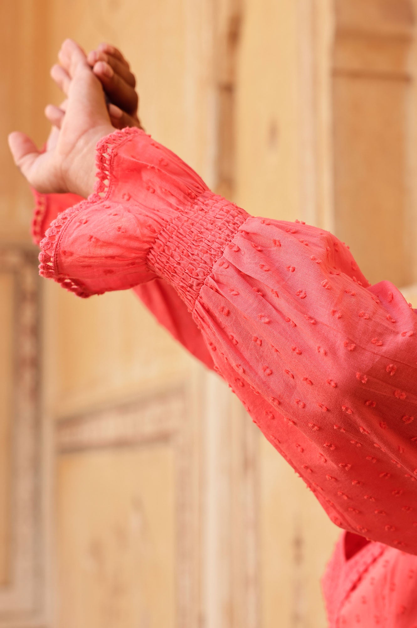 Organic Cotton Dobby Dress for Women | Breathable Summer Casual Dress in Coral | Perfect for Beach Outings, Brunch Dates & Vacation Wear