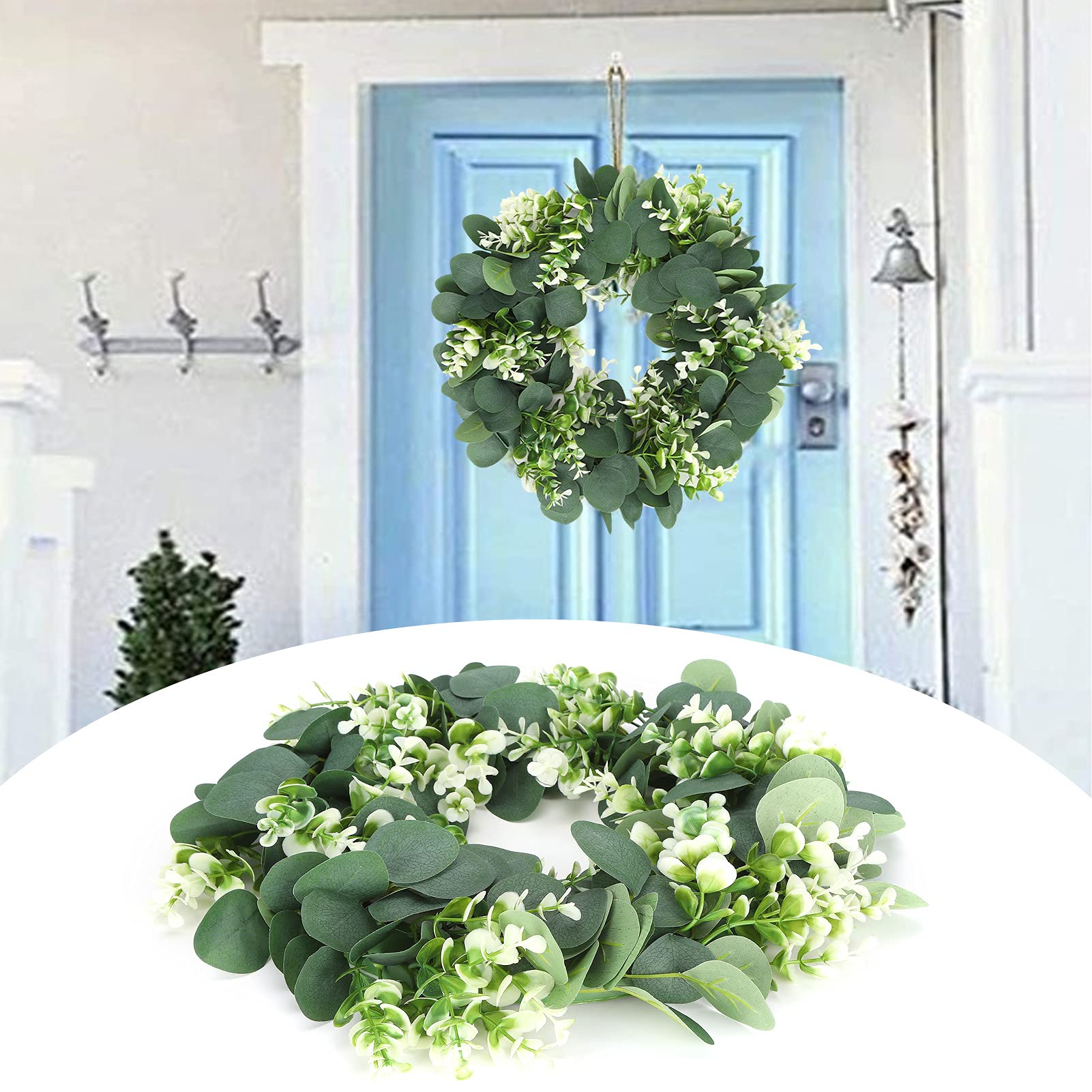 Belupai Artificial Eucalyptus Wreath - 24 Inch Green Leaf Wreath for Spring Summer Decor | Farmhouse, Window, Porch, Patio & Garden Decoration | Perfect Housewarming Gift for Home & Wedding Decor