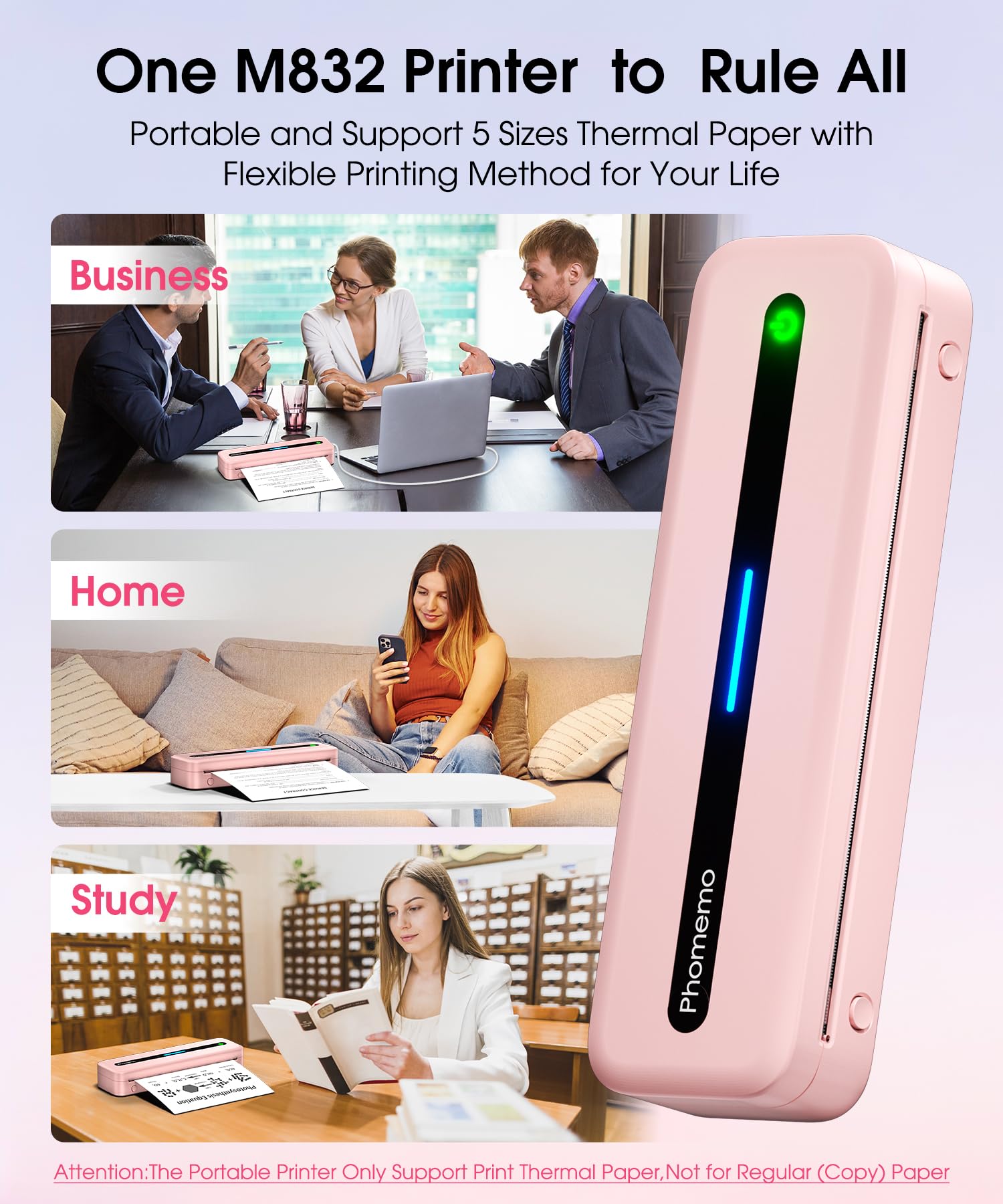 Phomemo M832 Wireless Thermal Inkless Printer - Portable Bluetooth Mobile Printer for Travel, Home & Office, Supports 8.5
