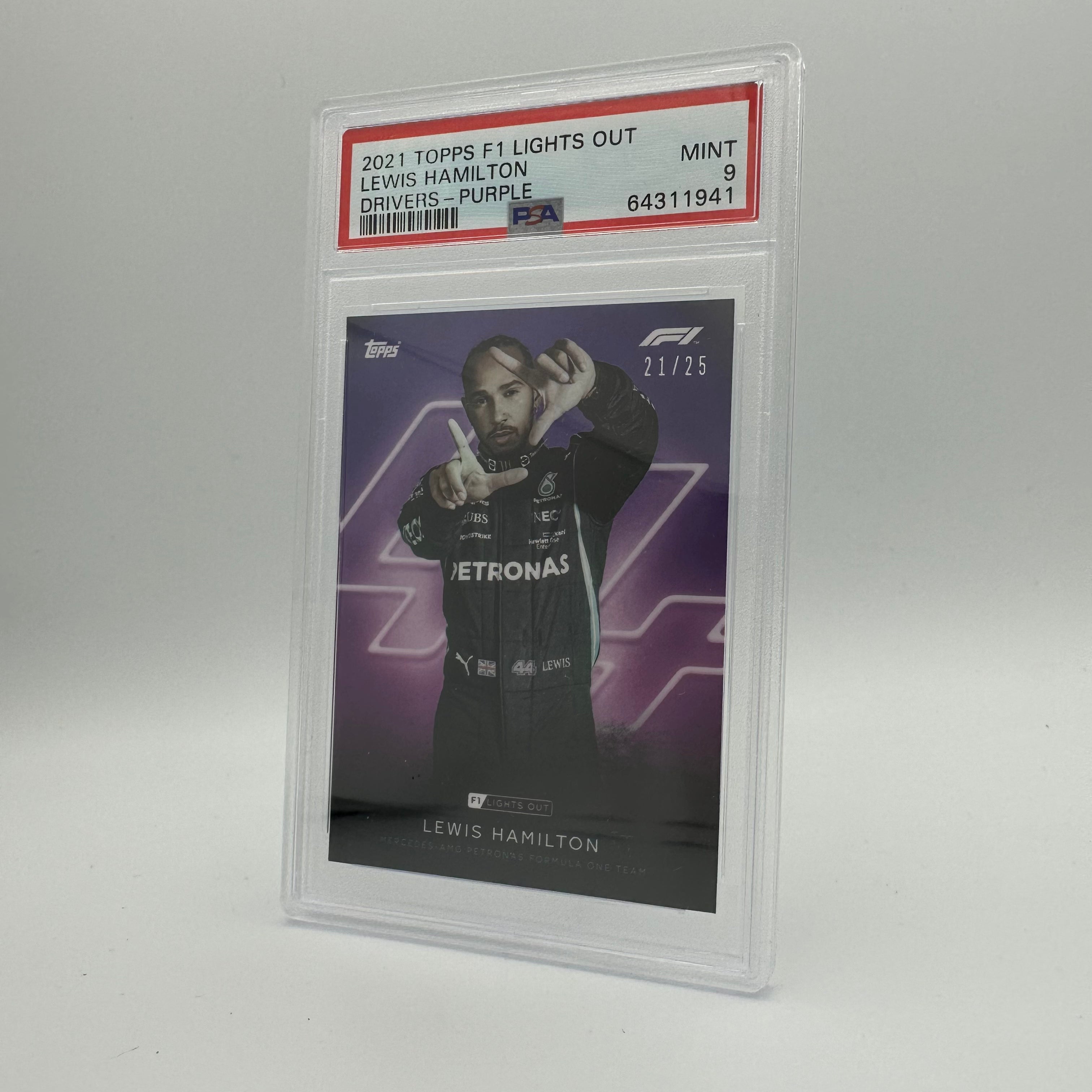 PSA 9 Graded 21/25 Lewis Hamilton Purple Parallel Racing Card - Perfect for F1 Collectors & Memorabilia Displays