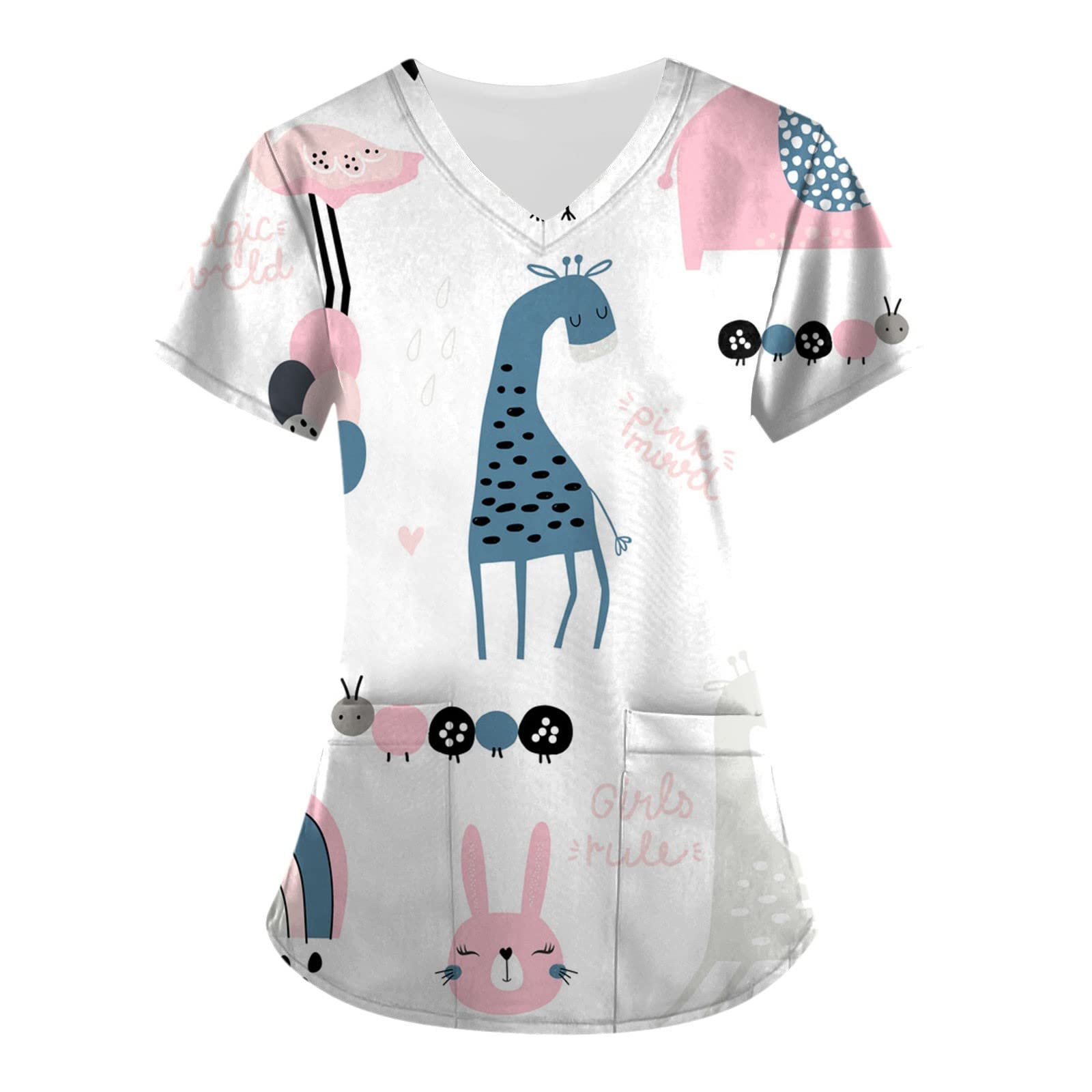 Women's Stretchy Plus Size Scrub Short Sleeve Tops - Cute Printed Work Uniform & Comfy Casual Summer Blouse | Perfect for Nurses, Medical Professionals & Healthcare Workers