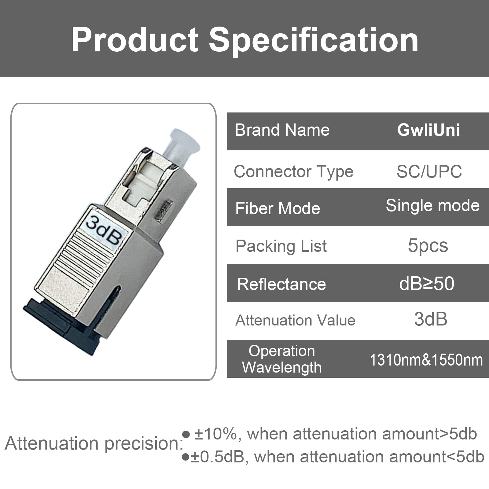 5Pcs SC-UPC Fiber Optic Attenuator 3dB - Signal Converter for Network Setup