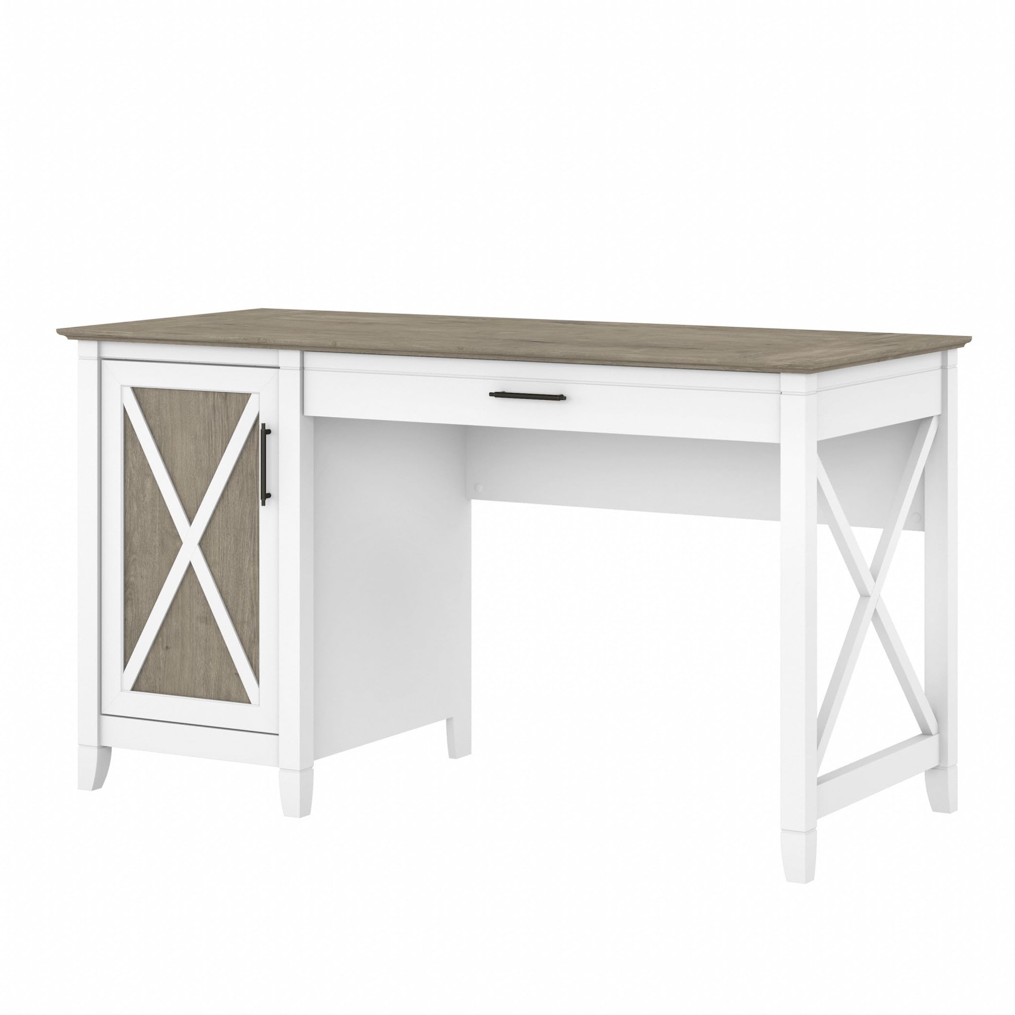 Bush Furniture Key West Computer Desk with Storage - Farmhouse Style PC Table for Home Office in Pure White & Shiplap Gray, 54