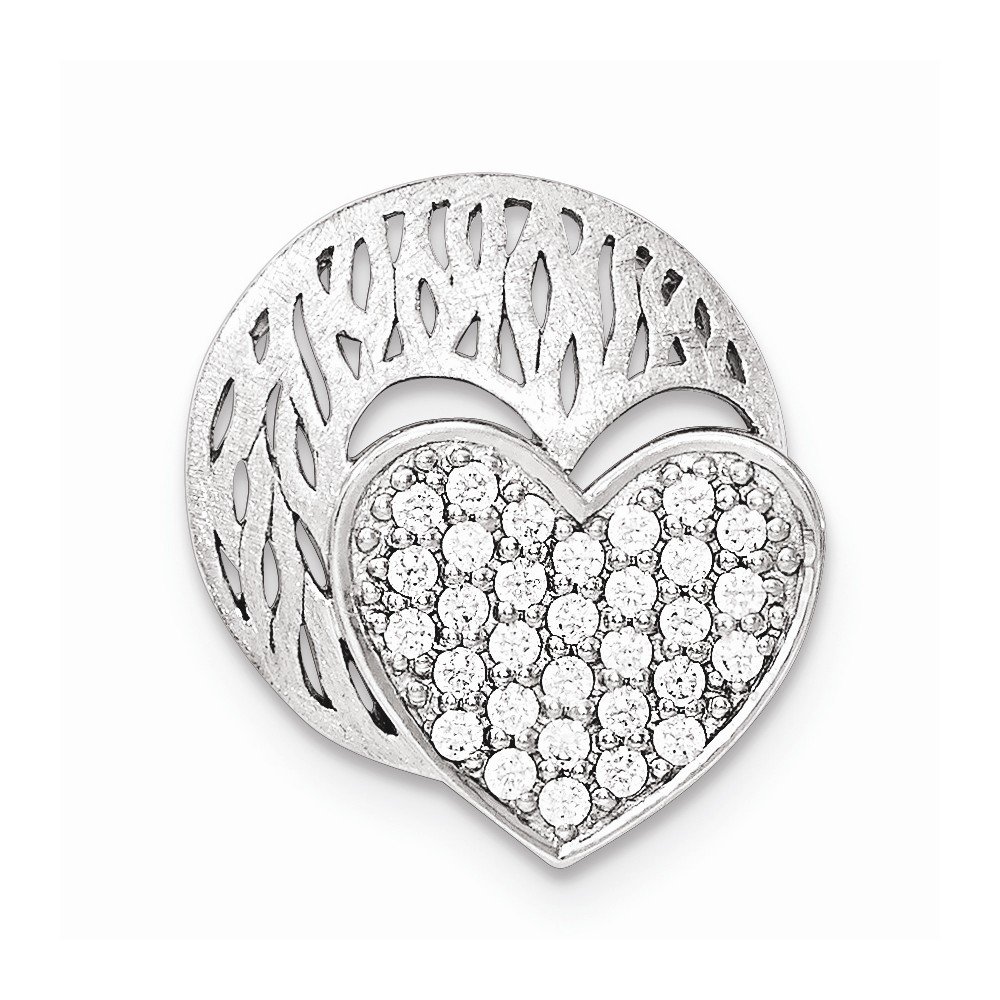 FB Jewels 925 Sterling Silver Heart Slide Pendant with Cubic Zirconia - Polished & Brushed Disc Design for Necklace Chains - Perfect for Valentine's Day Gifts, Anniversary Presents & Everyday Elegance