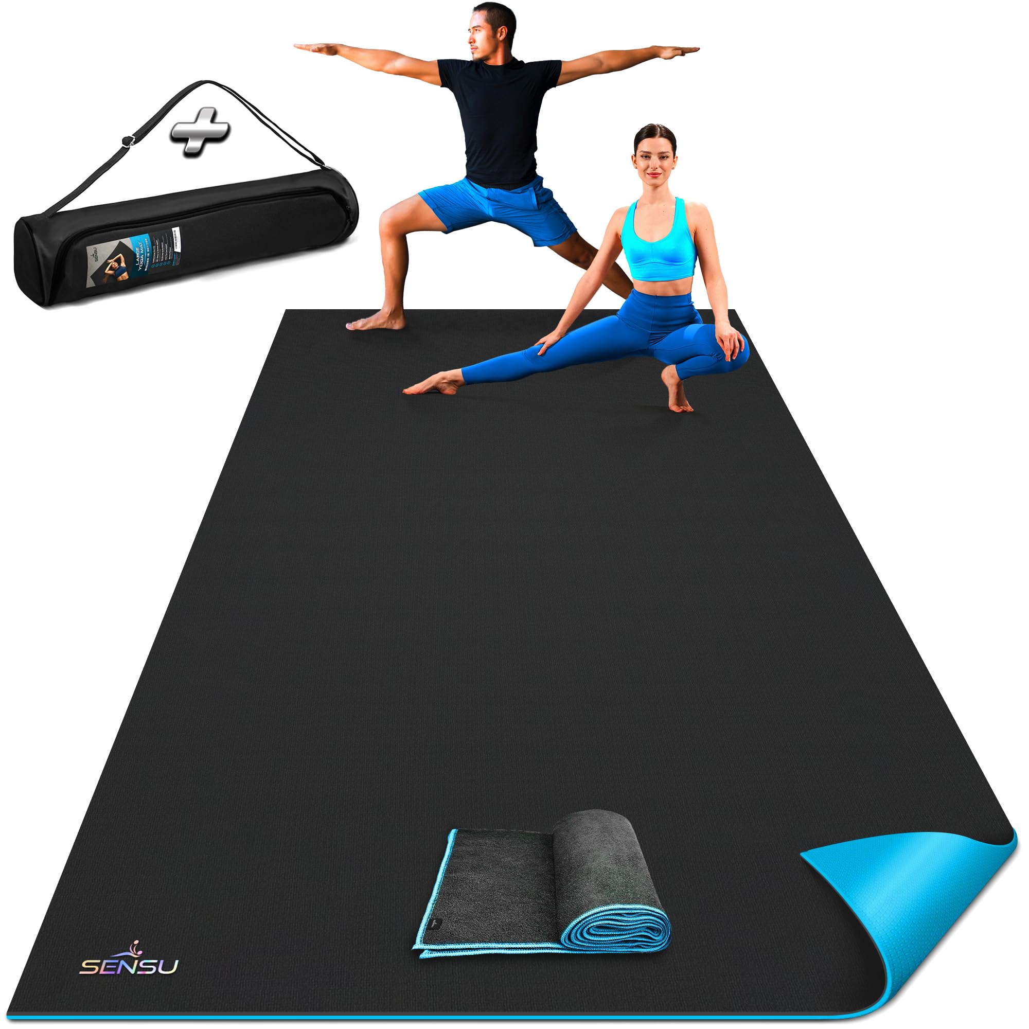 Sensu Large Yoga Mat - 9’ x 6’ x 9mm Extra Thick Non-Slip Eco-Friendly Exercise Mat for Yoga, Pilates, Stretching & Cardio | Home Gym Floor Mat | Perfect for Barefoot Workouts & Fitness Enthusiasts