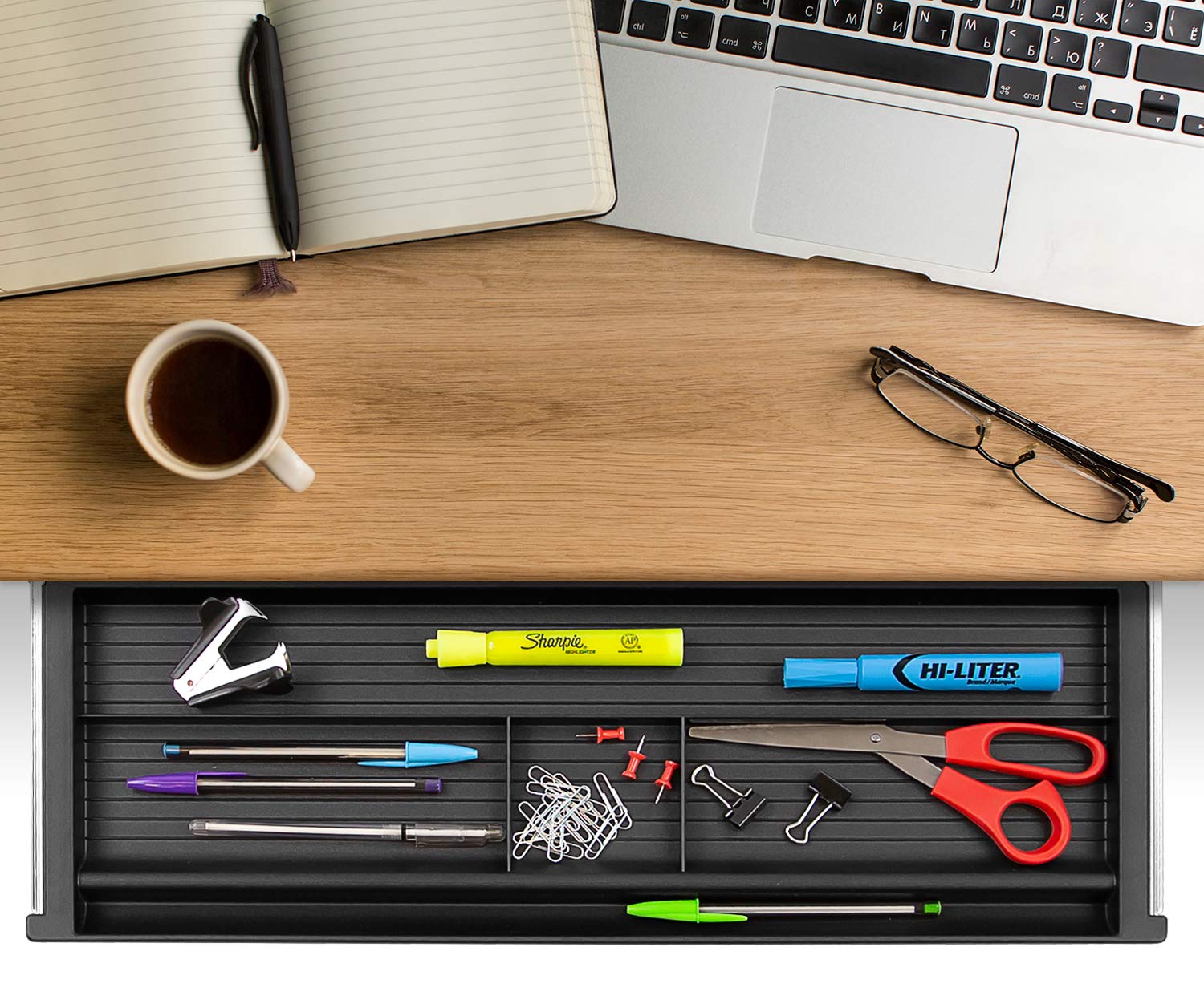 Mount-It! 21.2 Inch Wide Under Desk Pencil Drawer - Slide Out Office Organizer Tray for Pens, Pencils & Supplies, Black - Perfect for Home Office & Workspace Organization