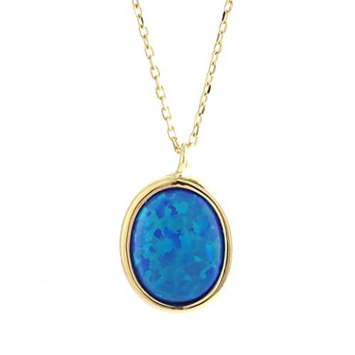 14K Gold Blue Opal Necklace - Minimalist October Birthstone Jewelry for Women | Dainty Everyday Necklace, Anniversary Gift for Wife, Girlfriend | Perfect for Date Nights, Office Wear & Special Occasions