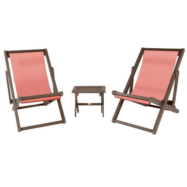 2 Pack Arabella Folding Sling Chairs with Side Table - Portable Outdoor Patio Furniture for Beach, Pool, Camping & Backyard Relaxation