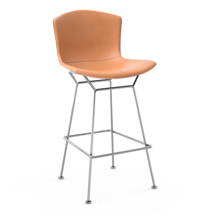 Bertoia Bar Stool with Genuine Cowhide Upholstery - Modern Chrome Barstool for Kitchen Island, Breakfast Nook & Home Bar Seating