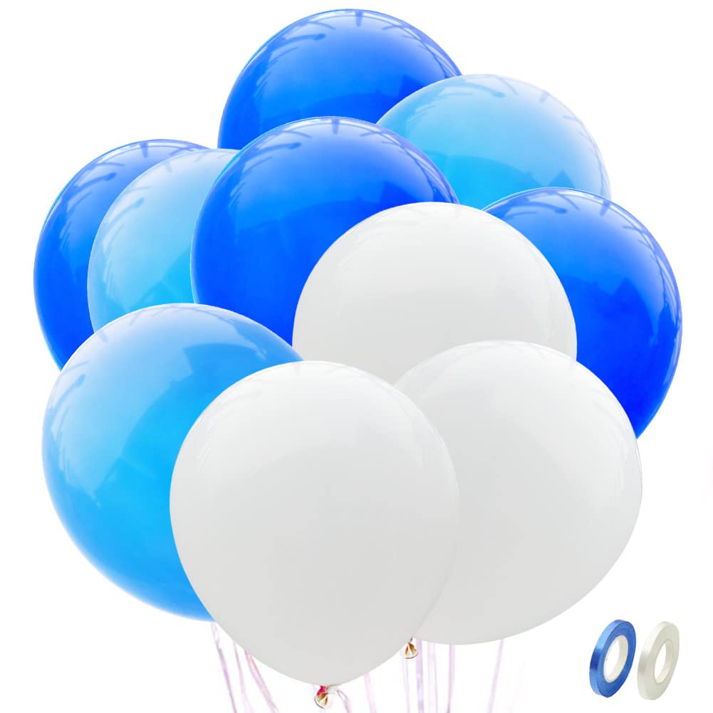 100pcs 12 Inch Blue and White Balloons - Royal Blue & Light Blue Party Balloons for Birthday, Baby Shower, Wedding & Anniversary Decorations | Latex Balloons for Party Supplies & Event Decor