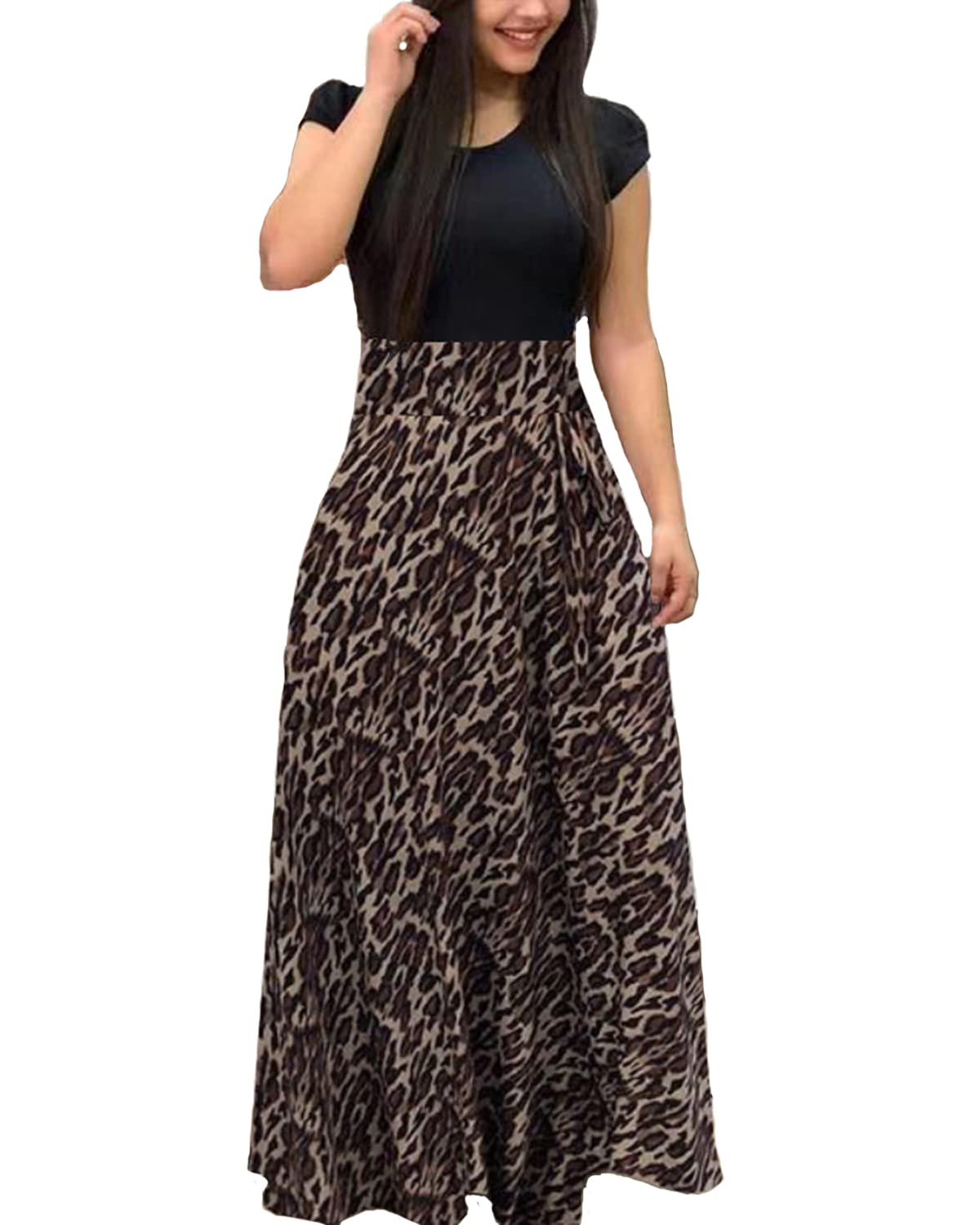 Aublary Women's Long Sleeve Maxi Dress with Floral Print - Round Neck Casual Tunic Dress for Spring/Summer, Beach, Vacation & Date Night Outfits