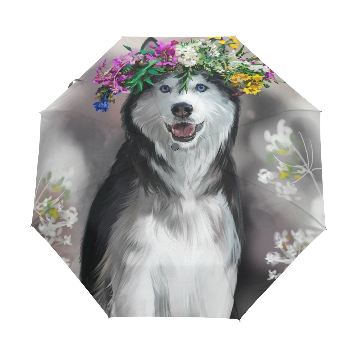Premium Husky Watercolor Print Anti-UV Auto Open/Close Umbrella - Sun Protection for Outdoor Activities, Beach, Travel & Daily Commute
