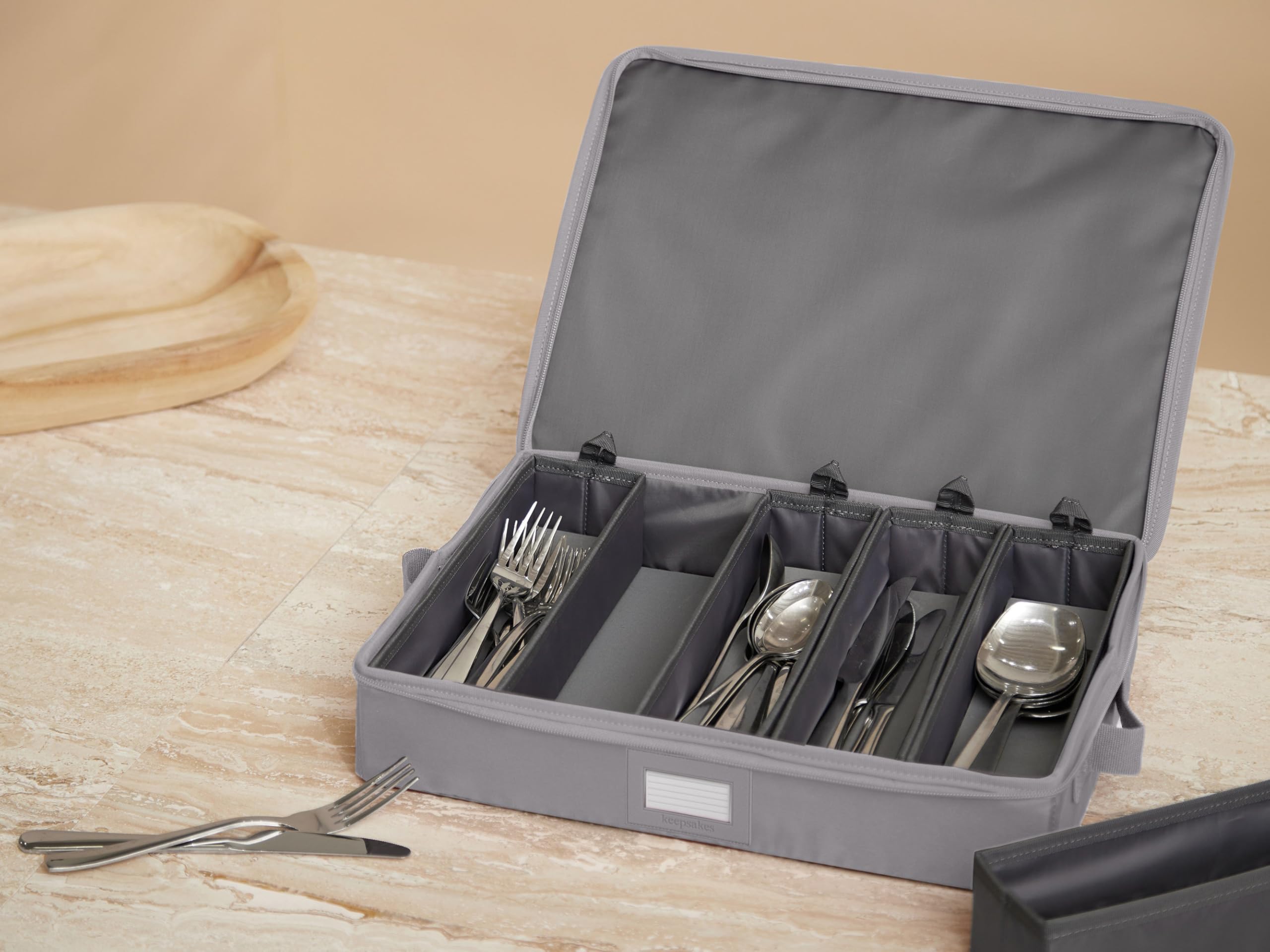 Covermates Keepsakes Flatware Storage Box – Stackable Silverware Organizer with Reinforced Handles for China & Cutlery Protection | Durable Graphite Design | Perfect for Dining Room, Kitchen Storage & Travel
