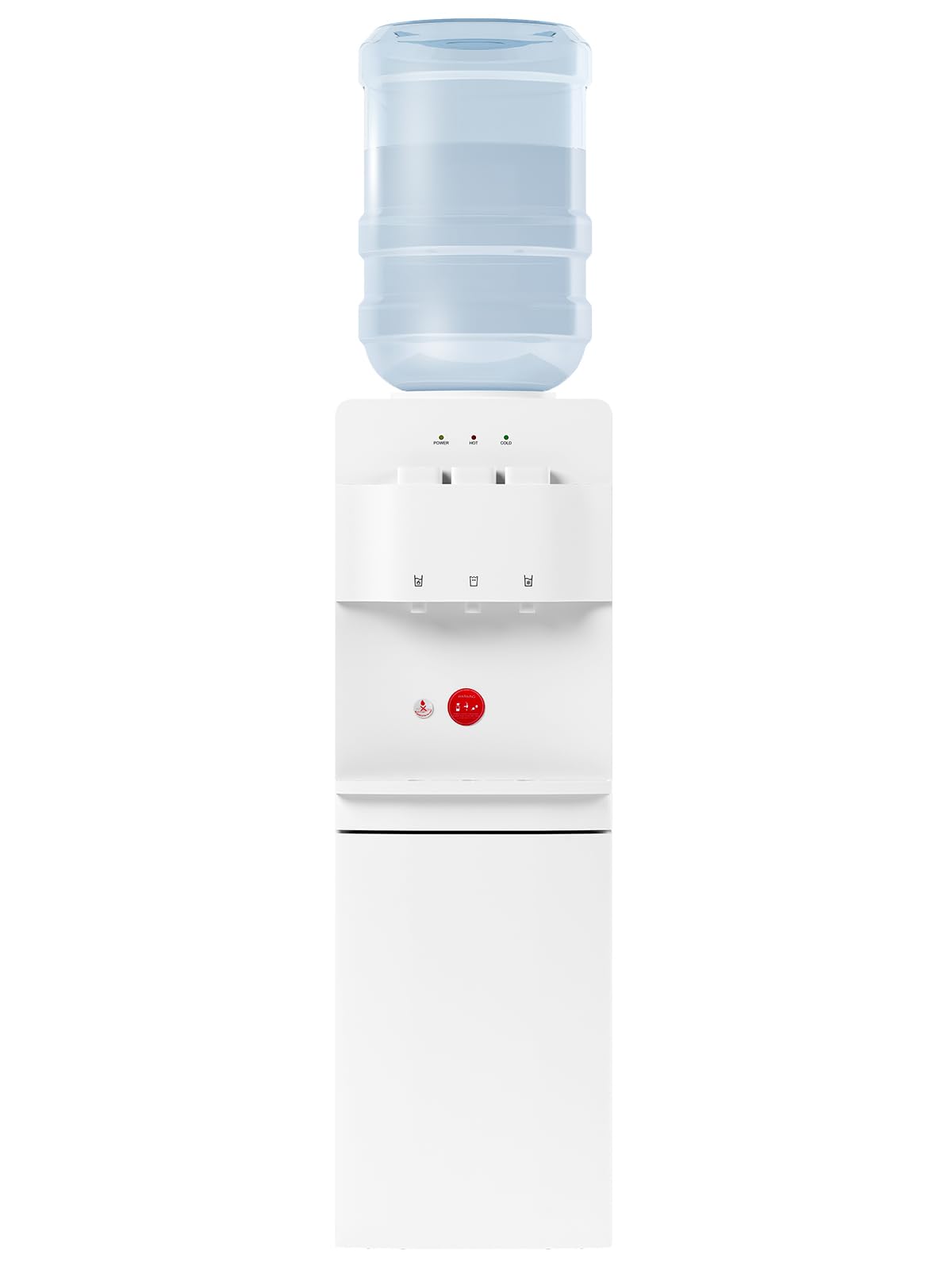 TABU Top Loading Water Cooler Dispenser with Hot, Cold & Room Temperature Settings - 3/5 Gallon Bottle Compatible, Anti-Scalding Design & Child Safety Lock (White) - Perfect for Home, Office & Dormitory Hydration Needs