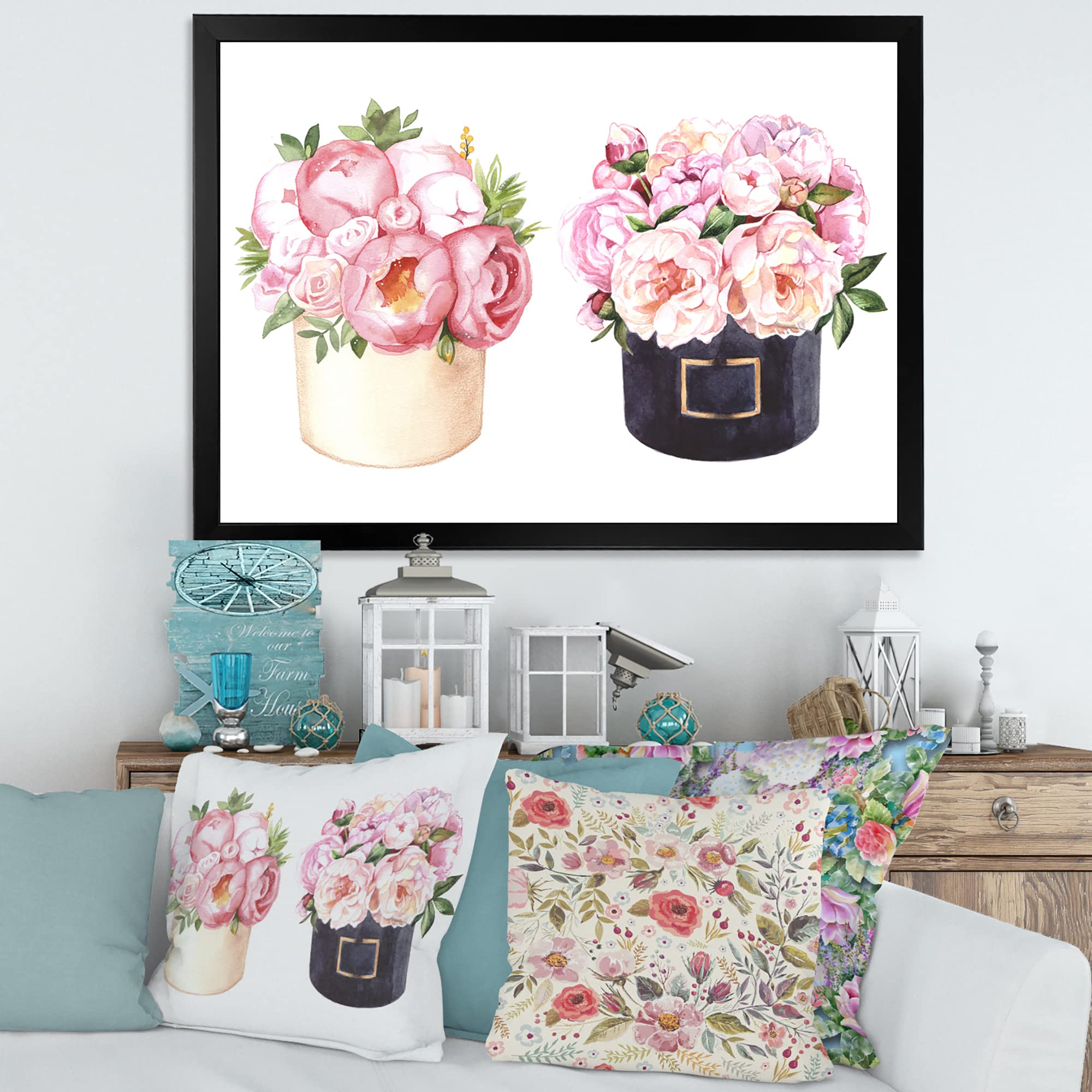 Farmhouse Floral Wall Art - DesignQ Flower Box with Peonies & Roses Canvas Print | Perfect for Living Room, Bedroom & Home Decor