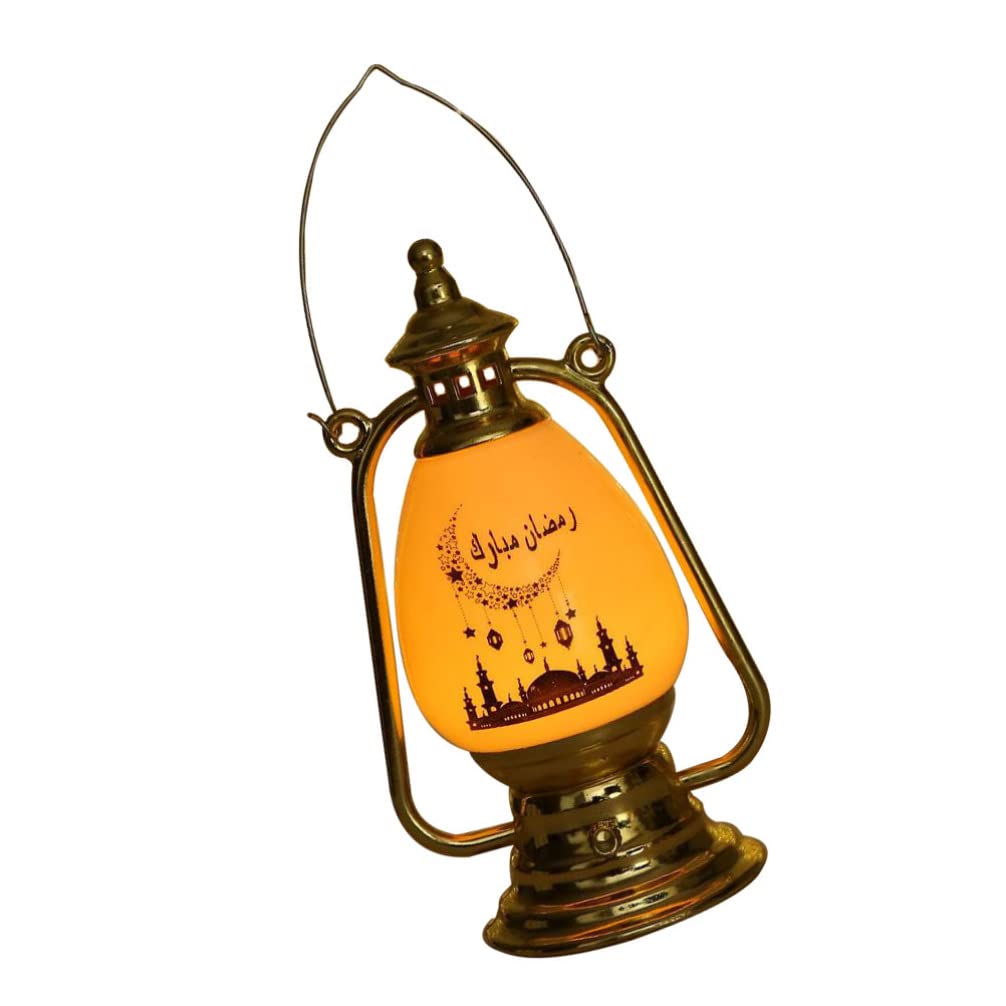 Beaupretty Golden LED Eid Lantern - Ramadan Table Light, Muslim Party Hanging Decor, Eid Mubarak Festival Ornament for Home, Mosque & Islamic Celebrations