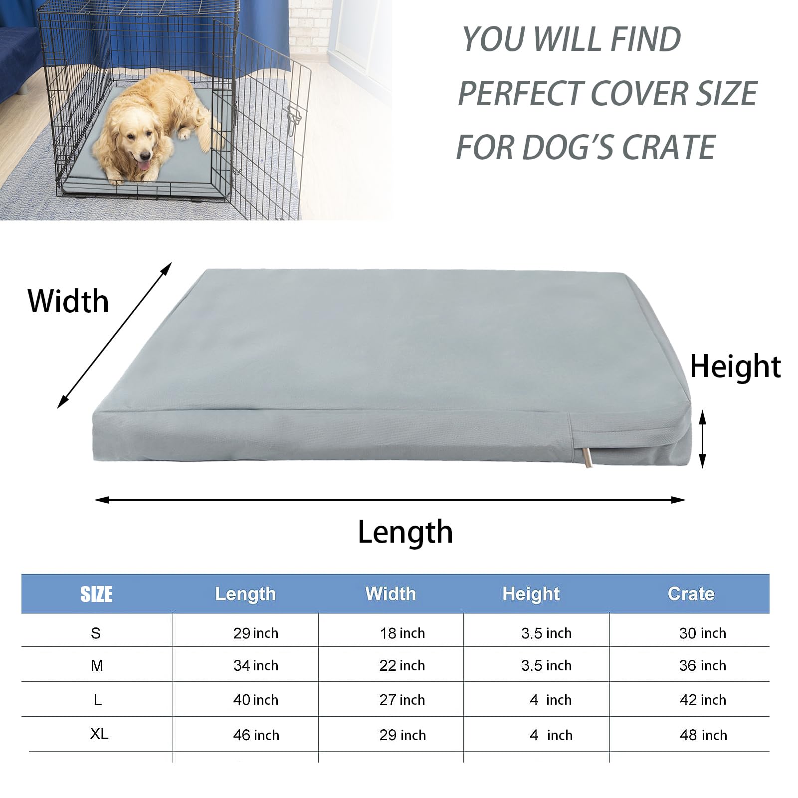 Waterproof Dog Bed Cover with Zipper - Washable Oxford Fabric Pet Crate Pad Replacement - Easy to Remove Hair Resistant - Gray #1 (40 x 27 x 4 Inches) - Perfect for Indoor Dog Crates, Kennels & Sofa Protection