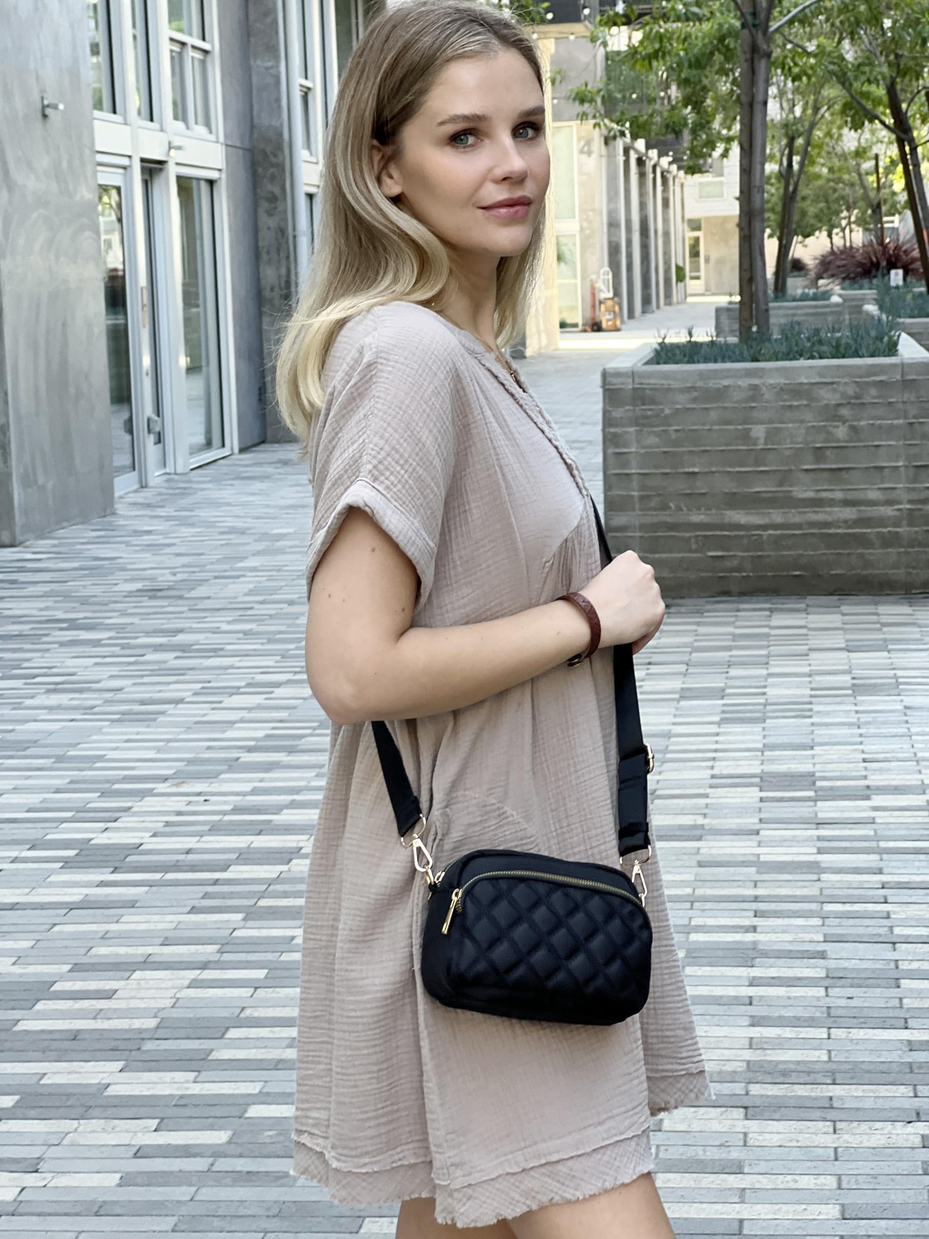Stylish Quilted Nylon Crossbody Bag with Adjustable Wide Strap - Perfect for Travel, Shopping & Everyday Use