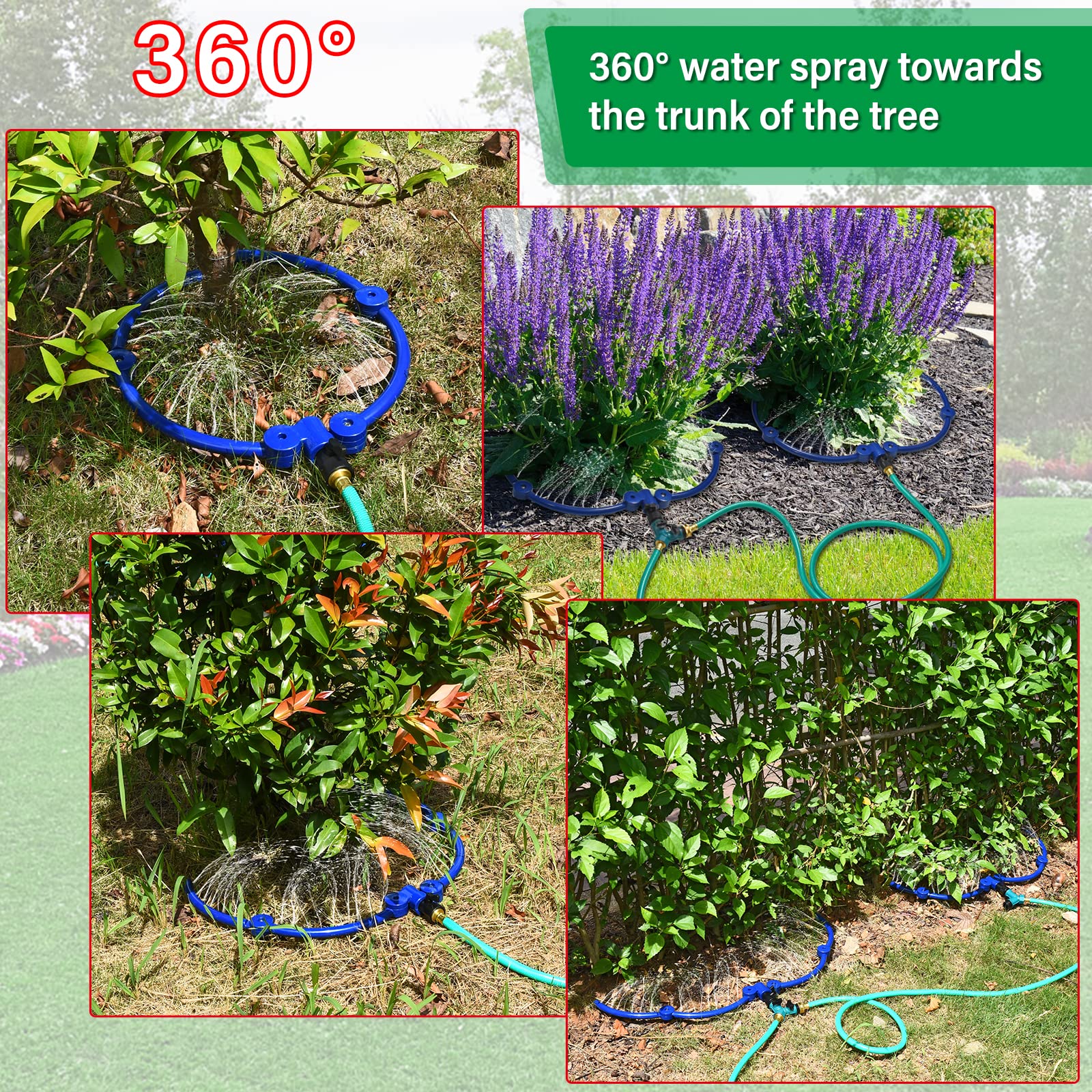 360° Tree Watering Ring - Adjustable Sprinkler & Irrigation System for Outdoor Plants, New Trees, Shrubs & Raised Garden Beds | Includes Y Hose Splitter for Efficient Watering | Perfect for Landscaping, Gardening & Drought Protection (Small Size)